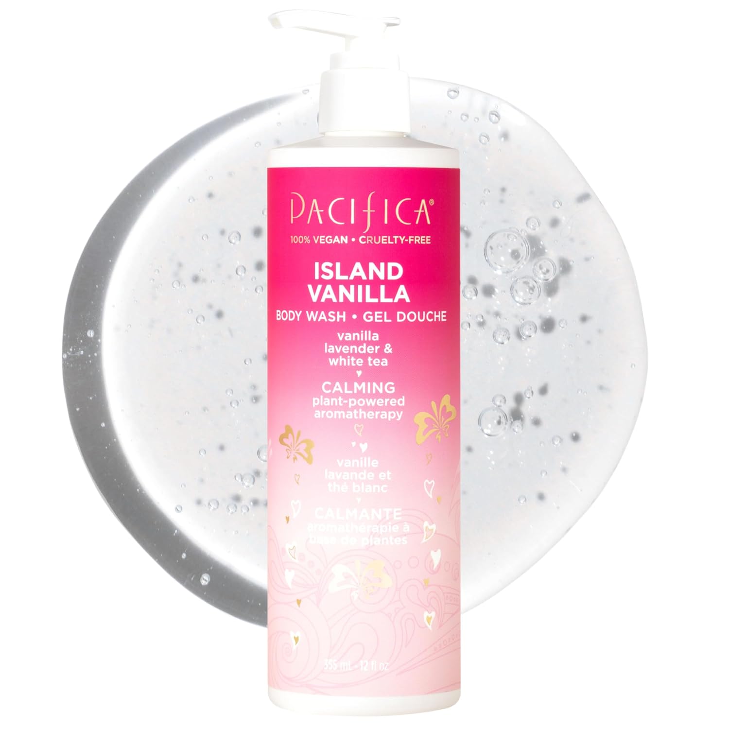 Pacifica Island Vanilla Body Wash Aloe + Hyaluronic Acid, Daily Cleansing, Bath & Shower Gel, Essential Oils, Clean, Vegan + Cruelty & Paraben Free, Clean Beauty Vegan Dermatologist Tested, 12 Fl Oz