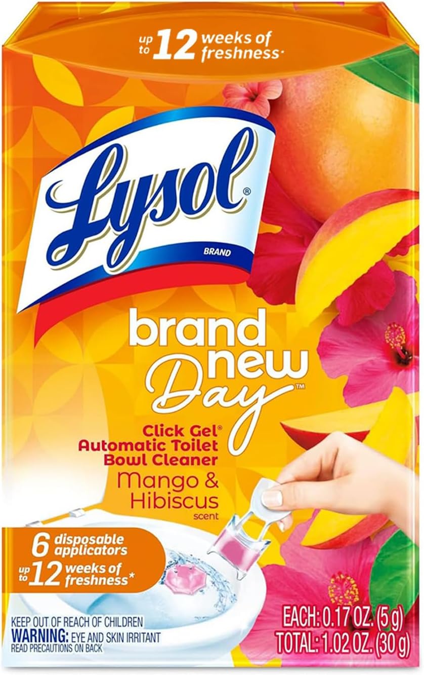 Lysol Click Gel Toilet Bowl Cleaner, Gel Stamp, Mango, 6 Count