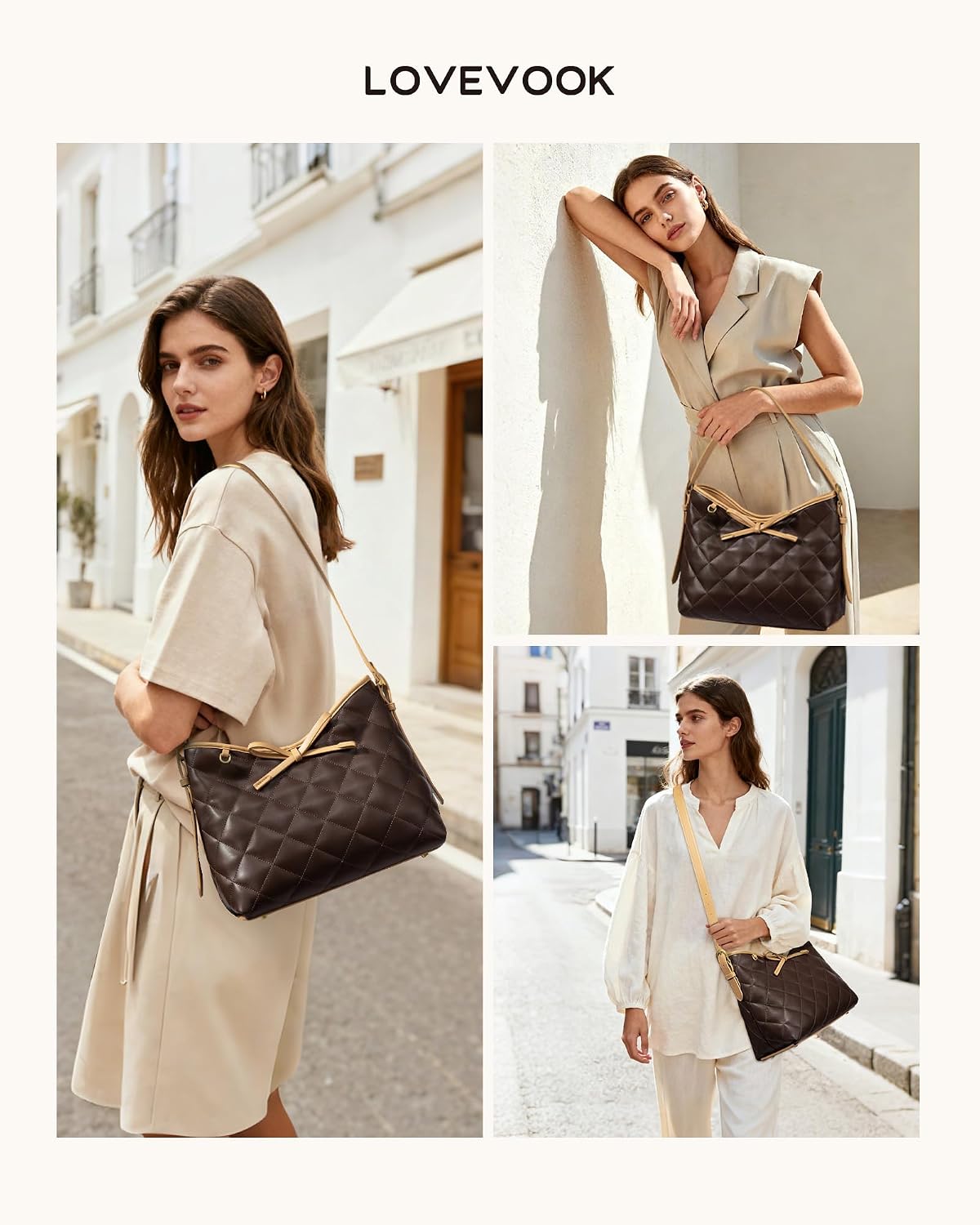 LOVEVOOK Purses for Women Soft Leather Hobo Handbags Quilted Crossbody Bag Designer Carteras Para Mujer Bucket Purse - Image 2