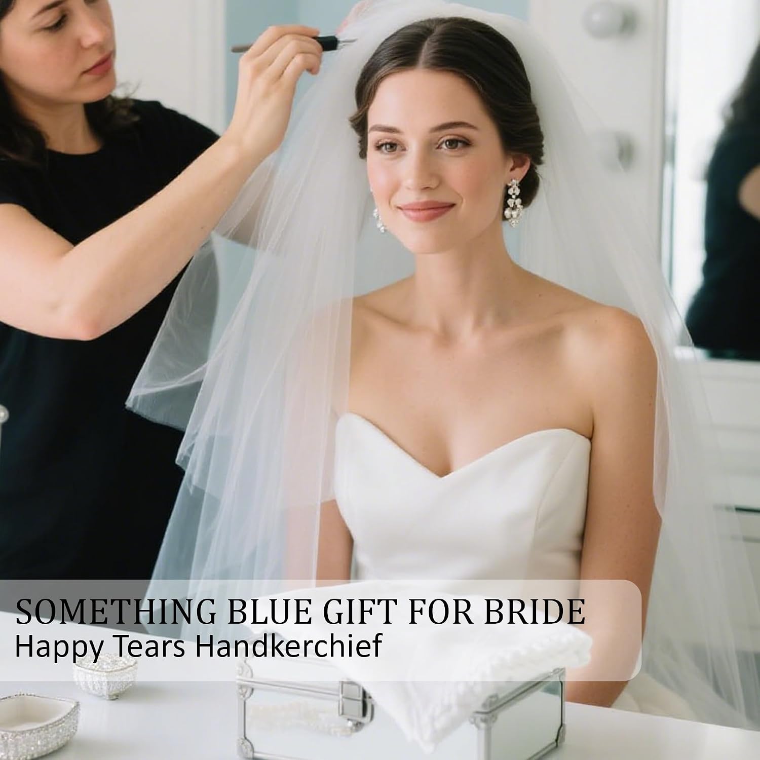 Lamyba Bride Gifts – Something Blue Gift for Bride, Wedding Handkerchief for bride Embroidered Happy Tears Handkerchief - Image 5