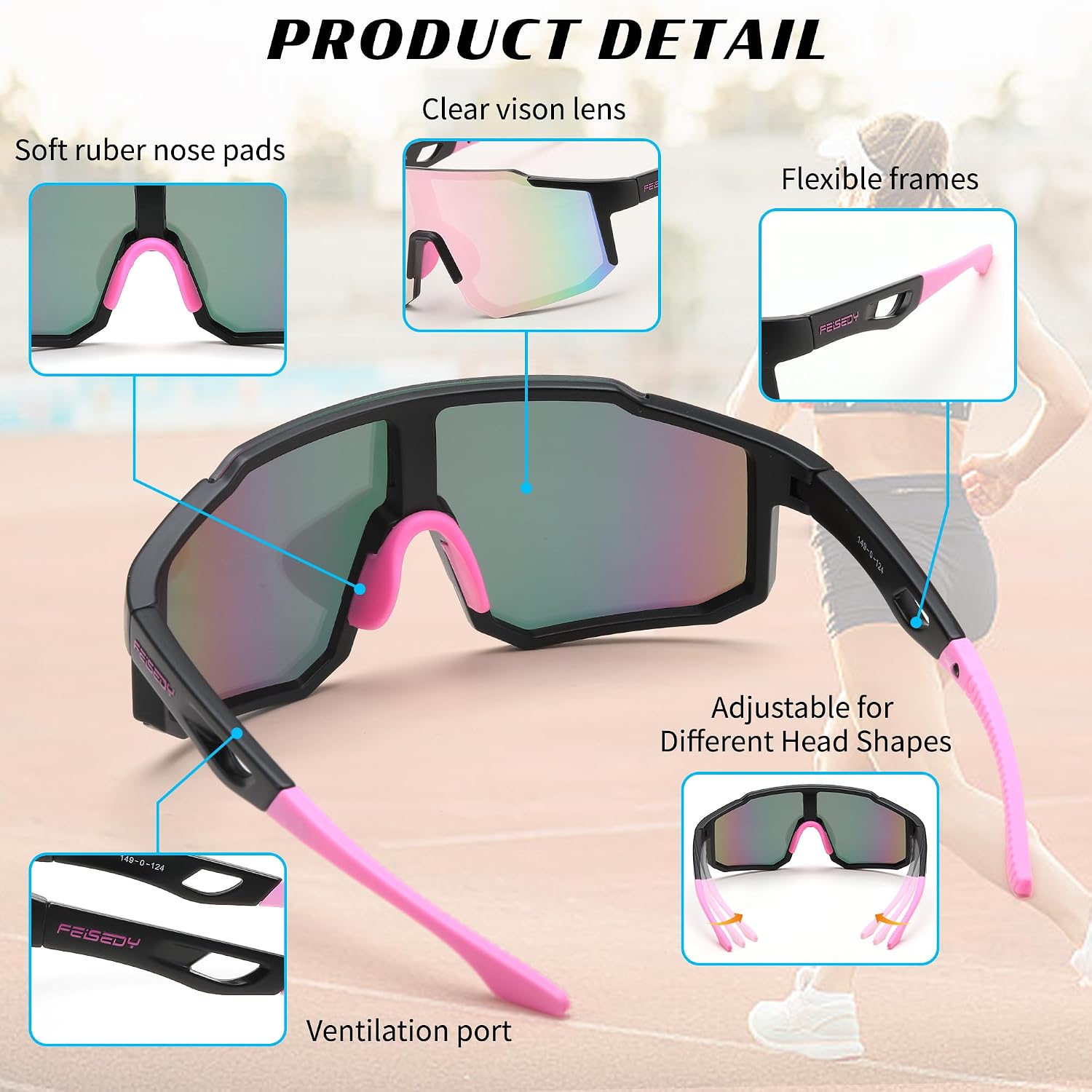 FEISEDY Sports Sunglasses for Men, Women and Teens - Baseball, Biking, Cycling UV400 Protection B2388 - Image 4