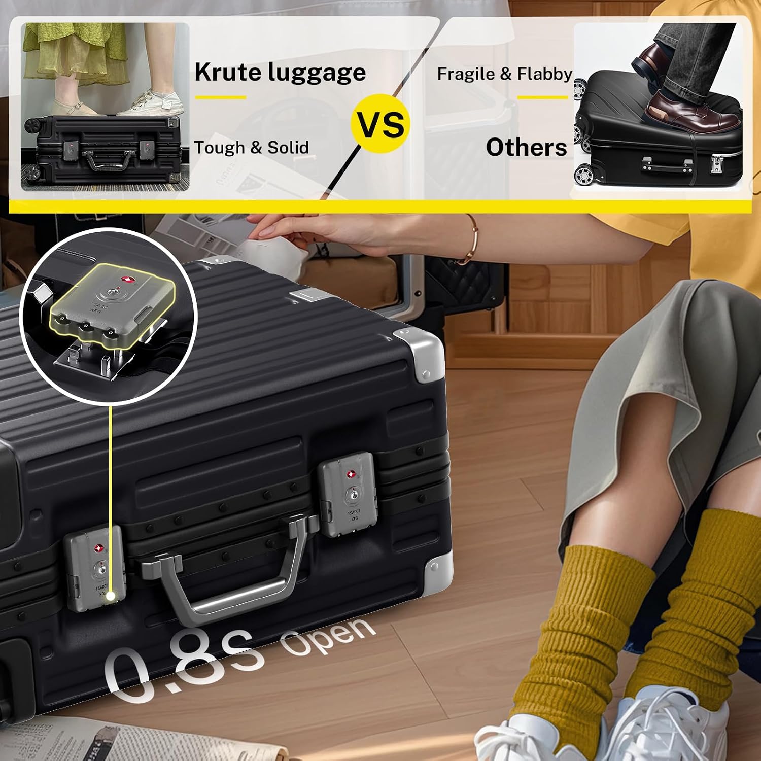 Krute Zipperless Carry On Luggage with Wheels 20 inch Hardshell Suitcase - Image 6