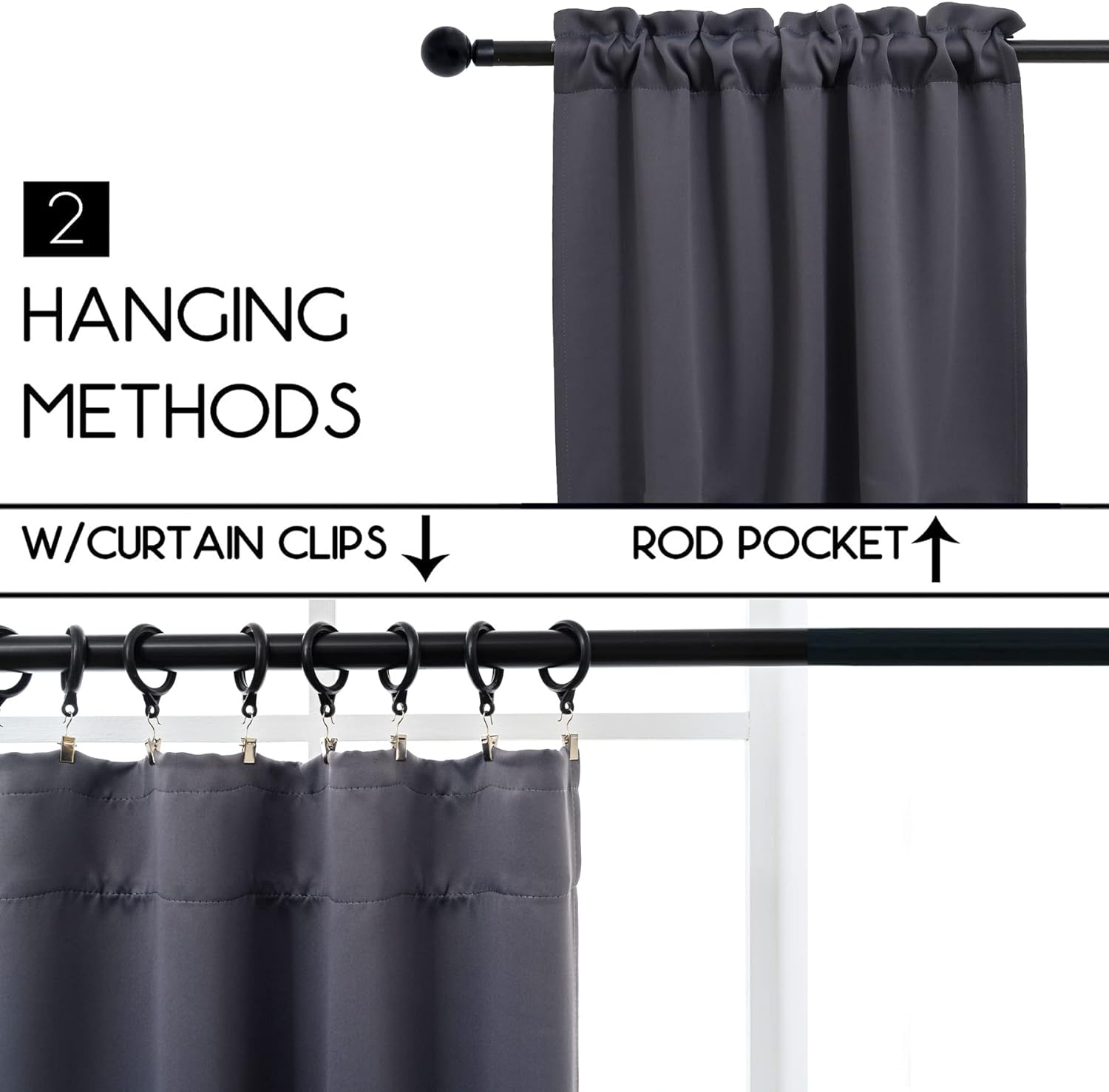 Pickluc Rod Pocket Tier Curtain - Half Blackout Curtain for Kitchen, Bathroom, Cabinet, Basement, 30 Inches Wide and 24 Inches Long, Dark Grey, 2 Panels - Image 4