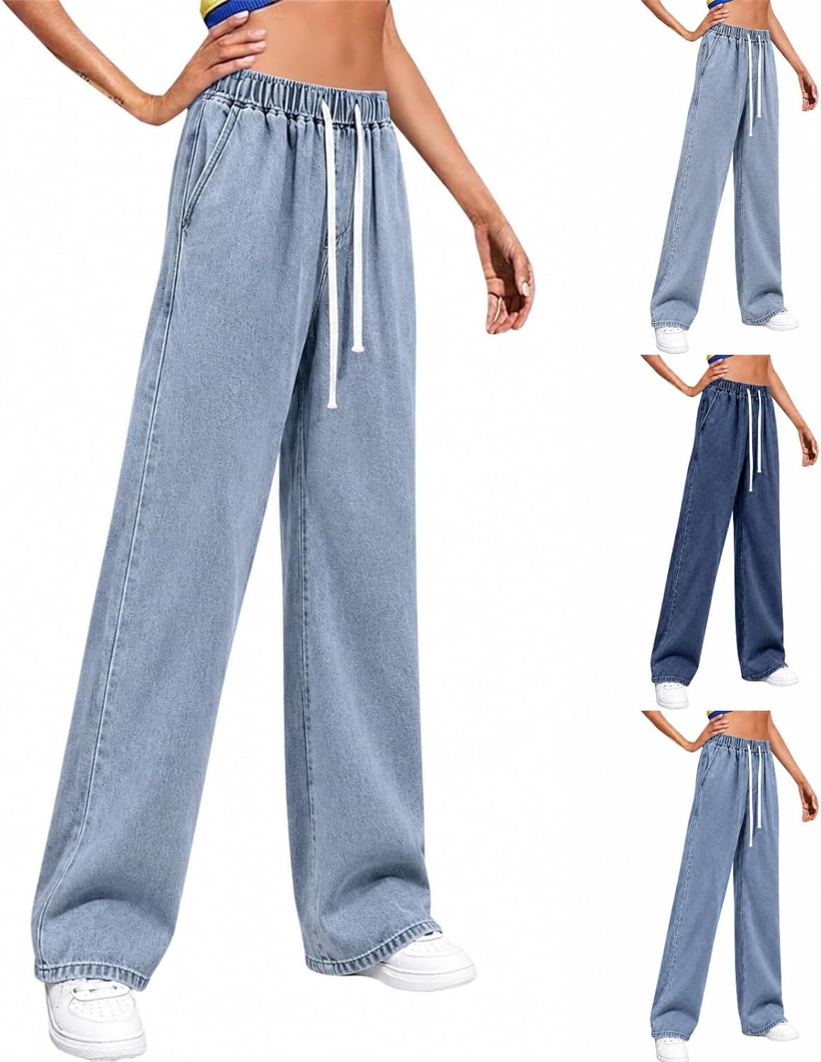 Womens Sweatpant Jeans Wide Leg Hig...