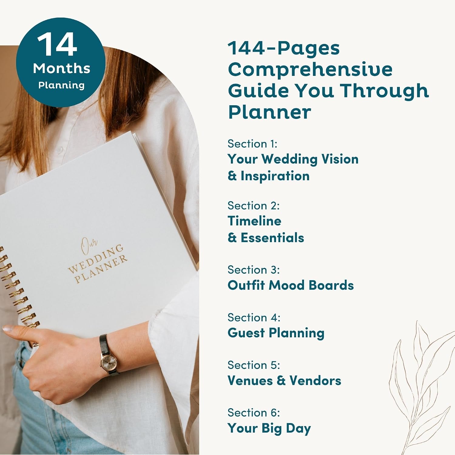 Timeless Premium Linen Wedding Planner Book and Organizer – Wedding Planning Book, Comprehensive Keepsake & Countdown Binder, Perfect Engagement Gift for Women, 11" x 9" (Cream) - Image 3