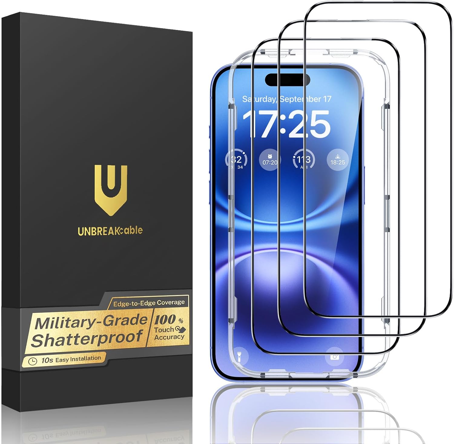 UNBREAKcable 3-Pack Screen Protector for iPhone 16, Full Coverage