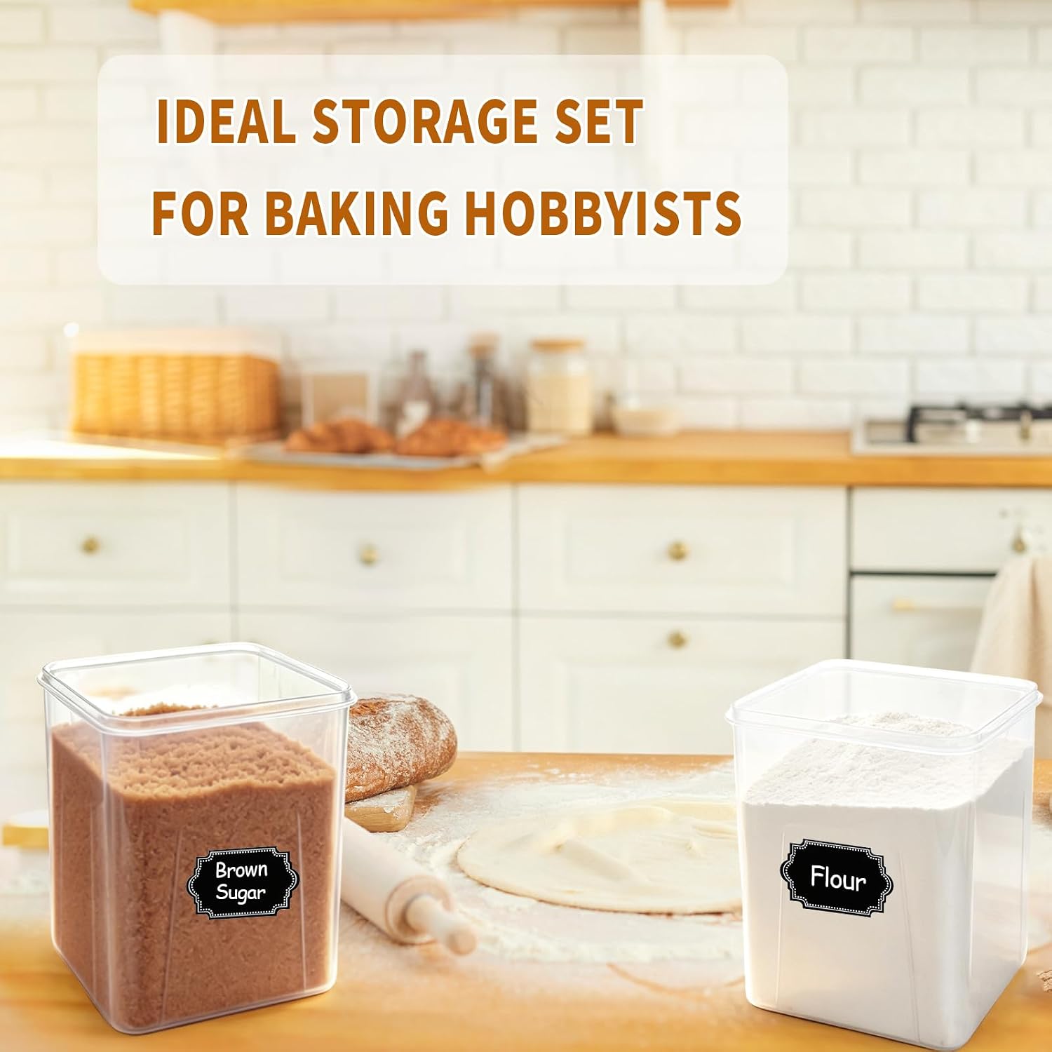 Flour Sugar Storage Containers, 10 Pack Large Airtight Food Storage Containers with Lids for Kitchen Pantry Organization and Storage, BPA Free Plastic Canisters Sets for Cereal, Rice and Baking - Image 2