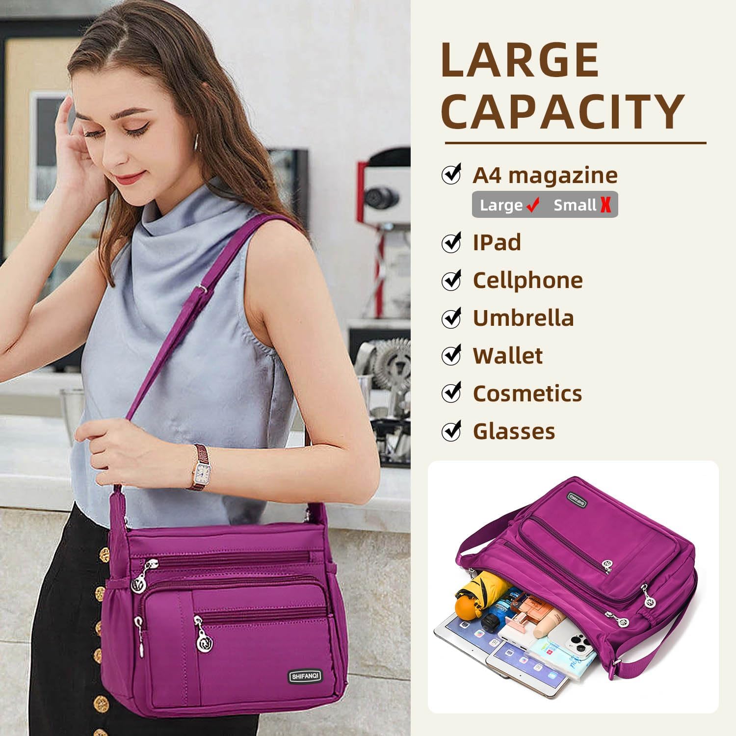Crossbody Bag for Women,Multi Pockets Cross Body Purses for Women, Ladies Shoulder Bag, Travel Purses and Handbags - Image 6