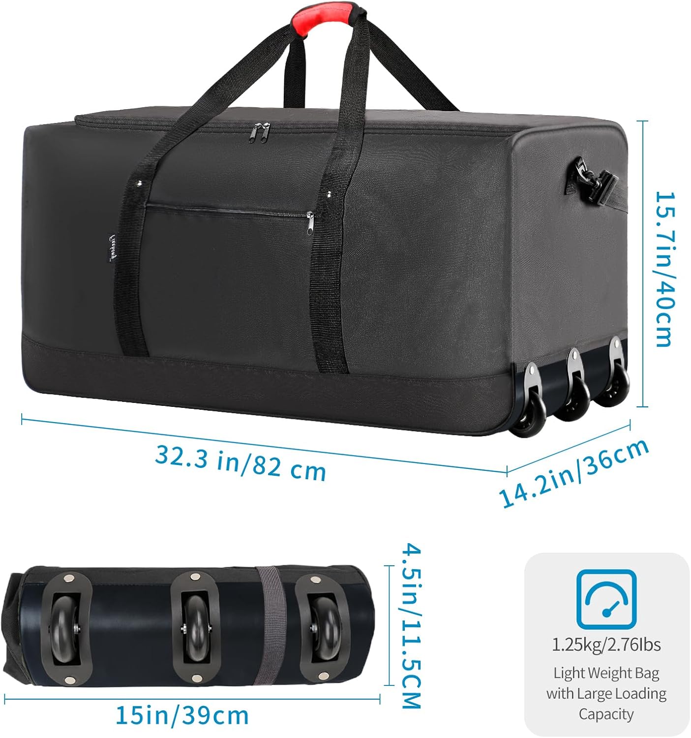 Finnhomy 120L Foldable Rolling Duffel Bag with 3 Wheels, Light Weight Travel Duffel bag with Large Loading Capacity, 32'' Rolling Duffel bag with Shoulder Strap - Image 2