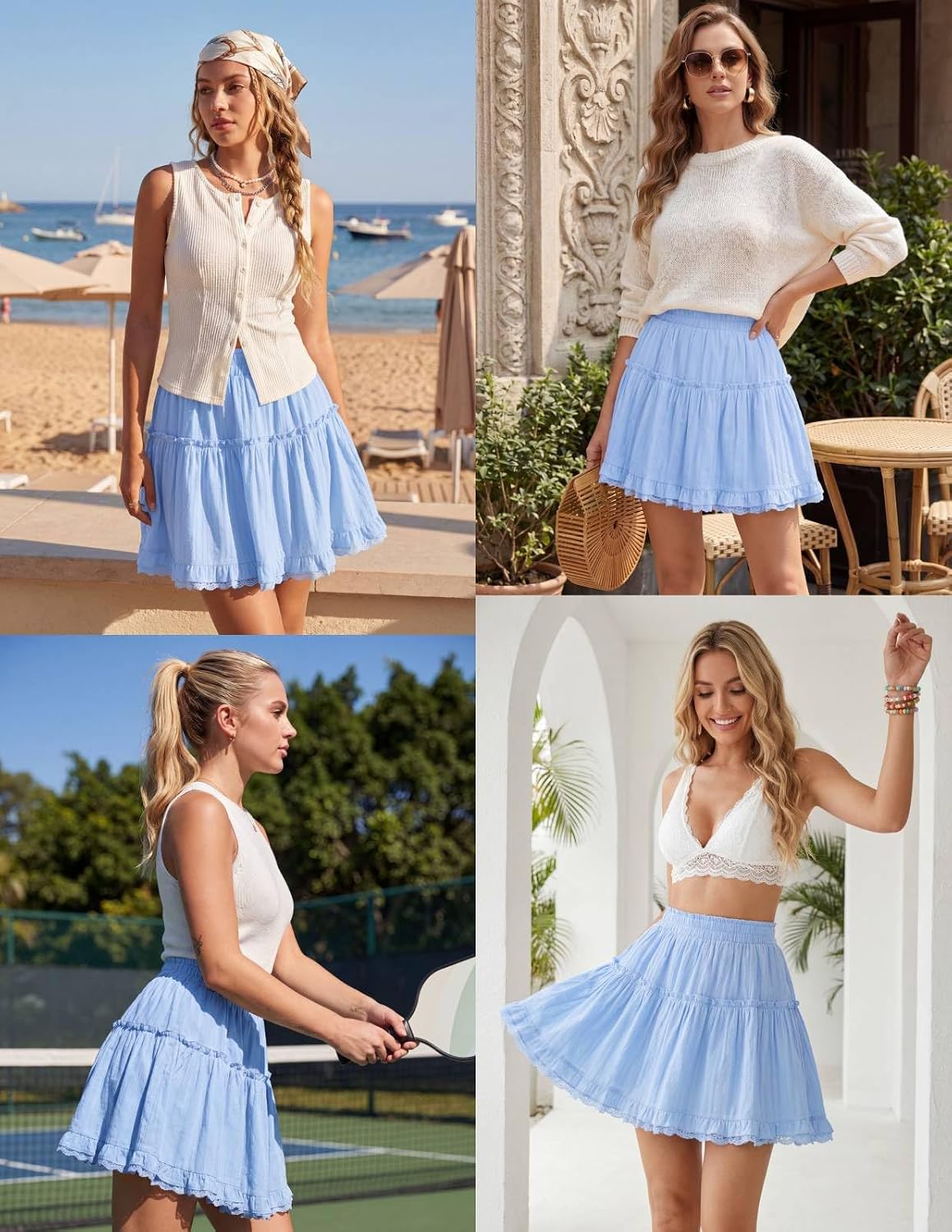 Kate Kasin Women Cotton Mini Skirt with Shorts Underneath Ruffle Lace Skort - Image 6