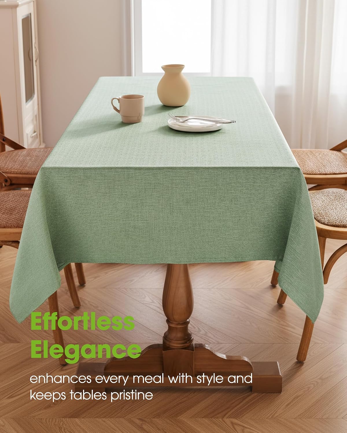Pureegg Rectangle Linen Tablecloth Waterproof & Stain Resistant, Wrinkle-Free Table Cloth Adds Elegance and Protection, Ideal for Dining, Party, Wedding and Outdoor, 52 x 70 Inch, Sage Green - Image 2