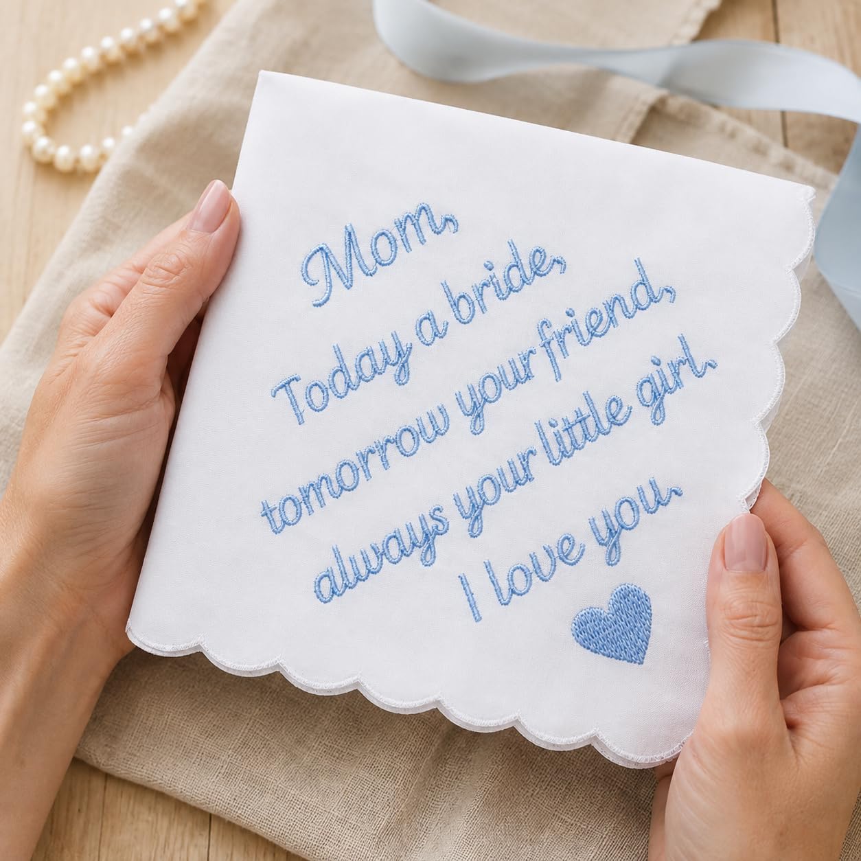 Lamyba Bride Gifts – Something Blue Gift for Bride Groom Mother/Father of the Bride, Mother in Law Handkerchief, (Blue/White) - Image 6