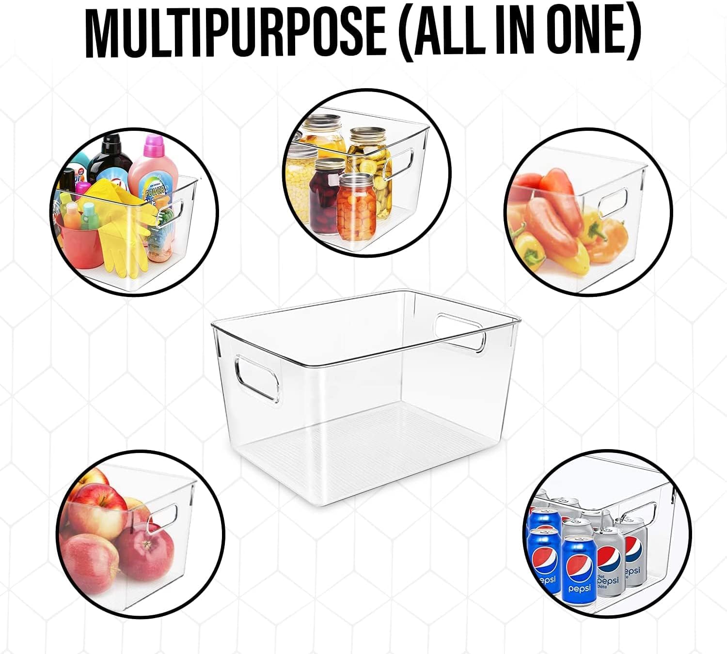 Clear Plastic Storage Bins, Pantry Organizers and Storage or Kitchen Organization and Storage Containers Bins for Organizing, Fridge, Freezer, Bathroom, Pantries, Refrigerator, Cabinet Organizer Bin - Image 4