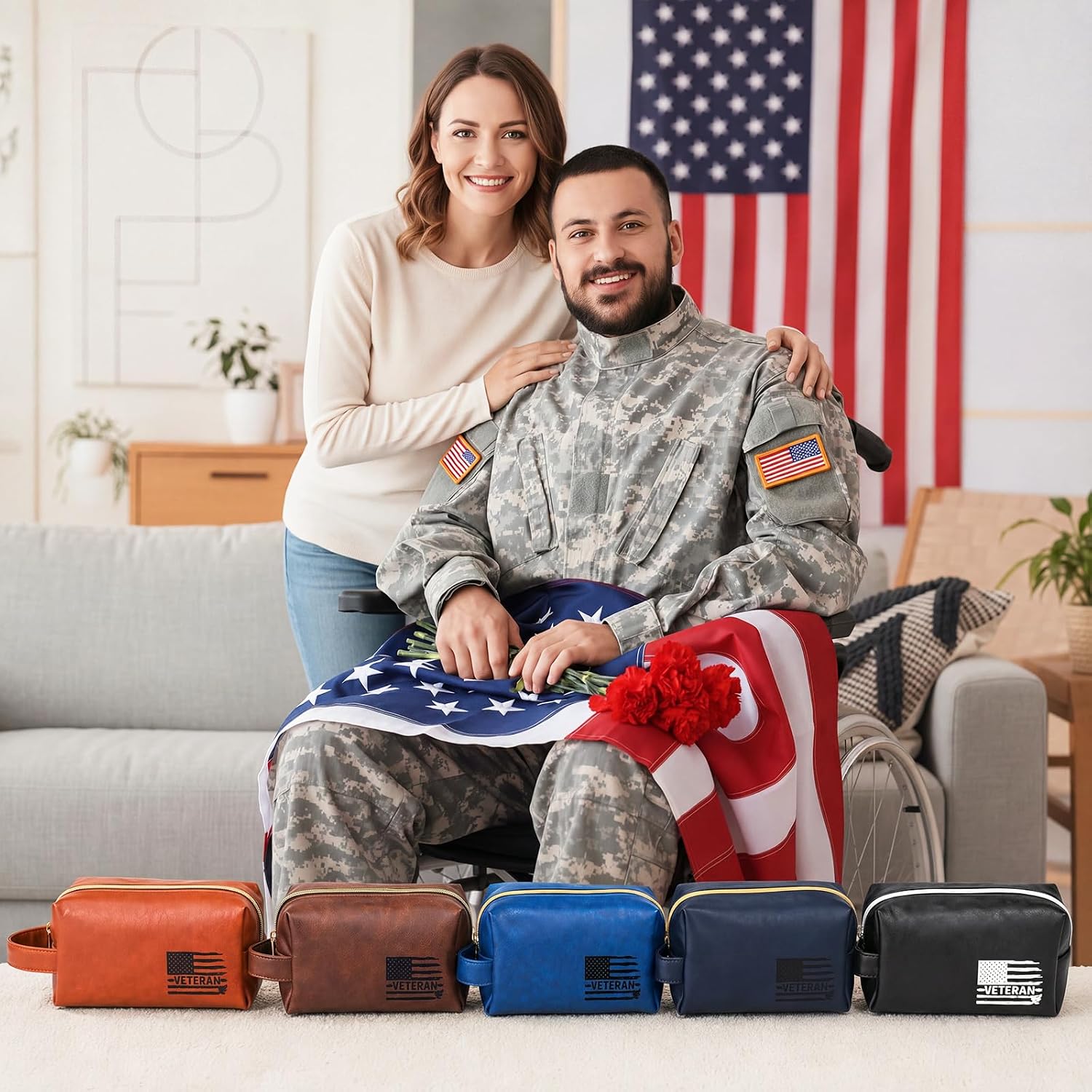 10 Pack Veterans Day Leather Toiletry Bags Travel Gift for Men - Image 6