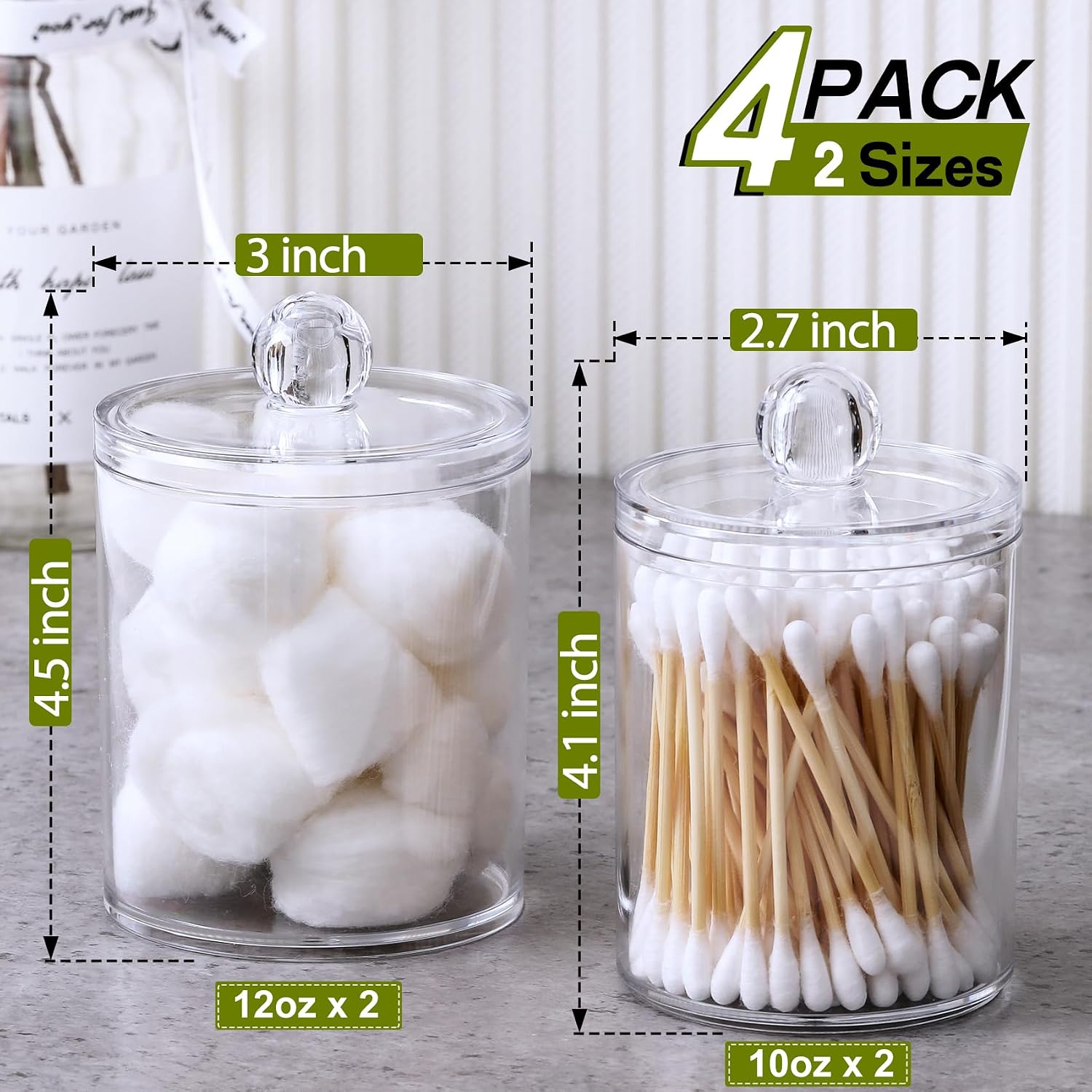 4 Pack Acrylic Qtip Holder Dispenser for Cotton Swabs, Balls, Floss Picks - Image 9