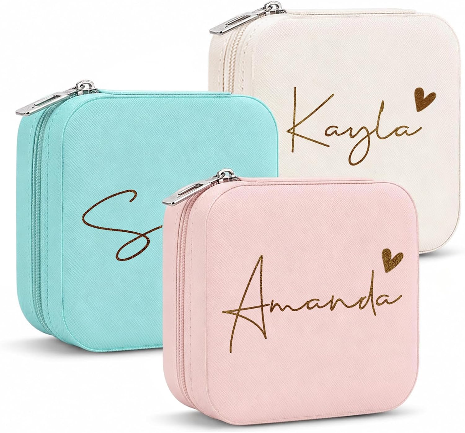 DayOfShe Personalized Name Jewelry Box Christmas Stocking Stuffers for Women Teenage Girls Gifts Custom Travel Jewelry Case with Name for Bridesmaid Proposal Gifts