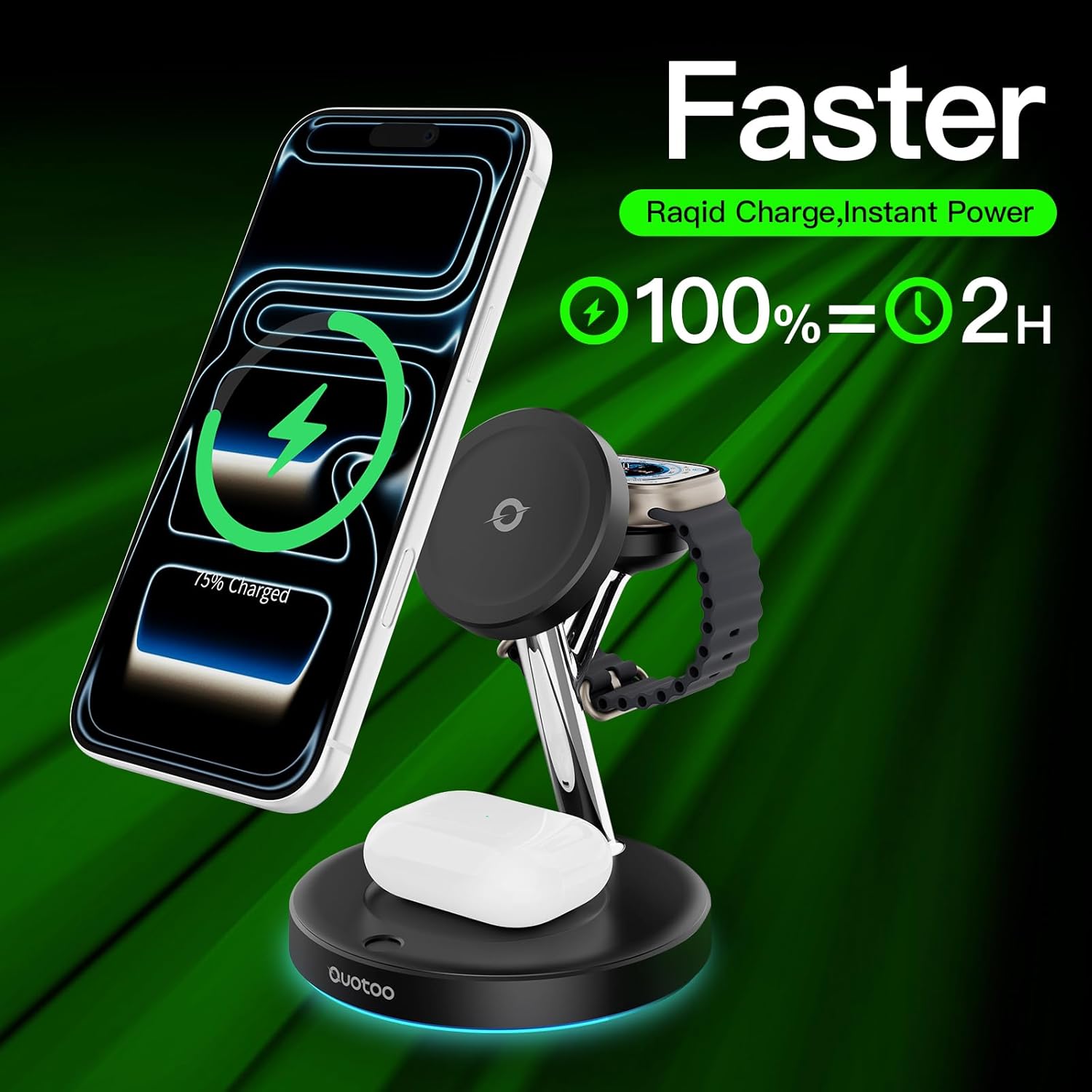 3 in 1 Mag-Safe Wireless Charger Stand for iPhone Apple Watch AirPods - Image 2
