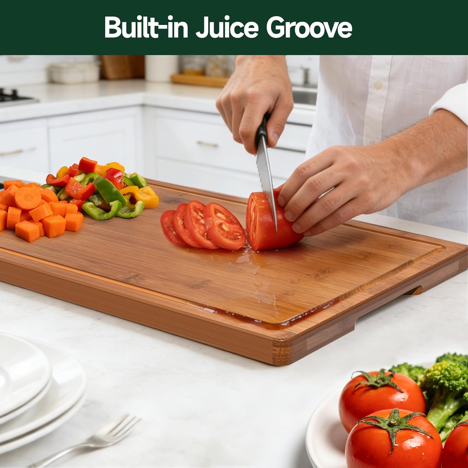 3-Piece Set Deep-Carbonized Bamboo Cutting Board for Kitchen, Carbonized - Image 4
