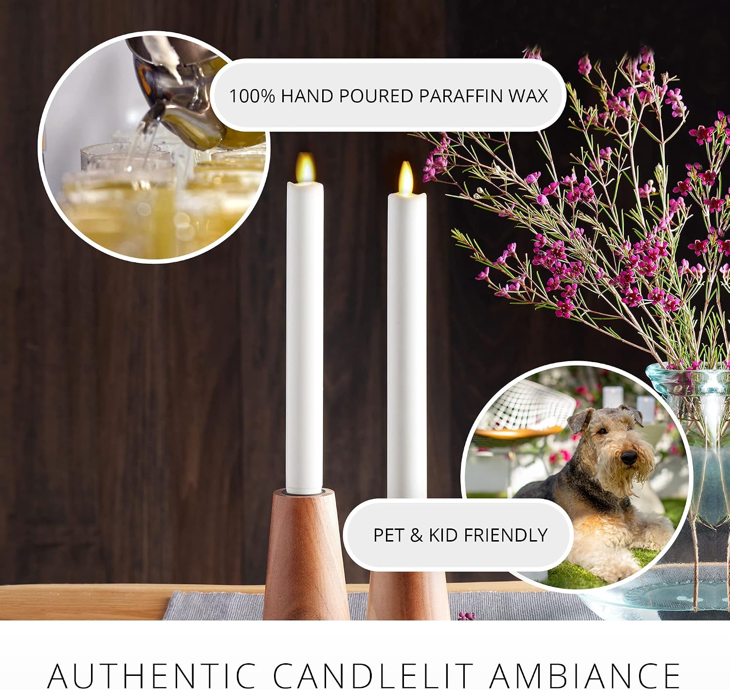 Luminara Set of 2 Moving Flame LED Taper (1x9.75), Flameless Candle, Melted Edge, Smooth Wax, Unscented (White) - Image 4