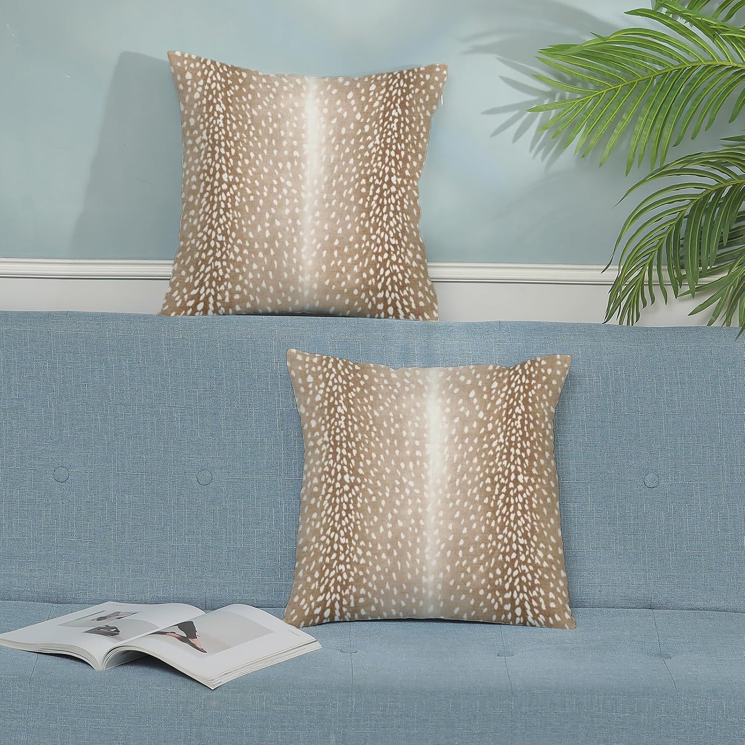 Brown Antelope Pillow Covers 20x20 Inch Set of 2 Deer Animal Skin Print Throw Pillows Outdoor Decorative Modern Antelope Pillowcase Cotton Cushion Cases for Bed Sofa Couch - Image 4