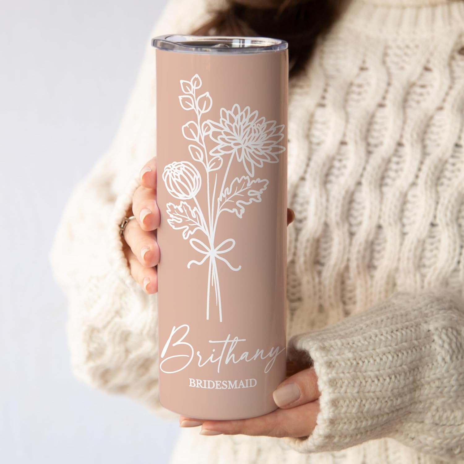 Personalized Single Bridesmaid Tumbler with Birth Flower & Name, Custom 20oz Skinny Stainless Steel Cup with Straw, Bridal Party Favors, Maid of Honor Bachelorette Gift - Image 9