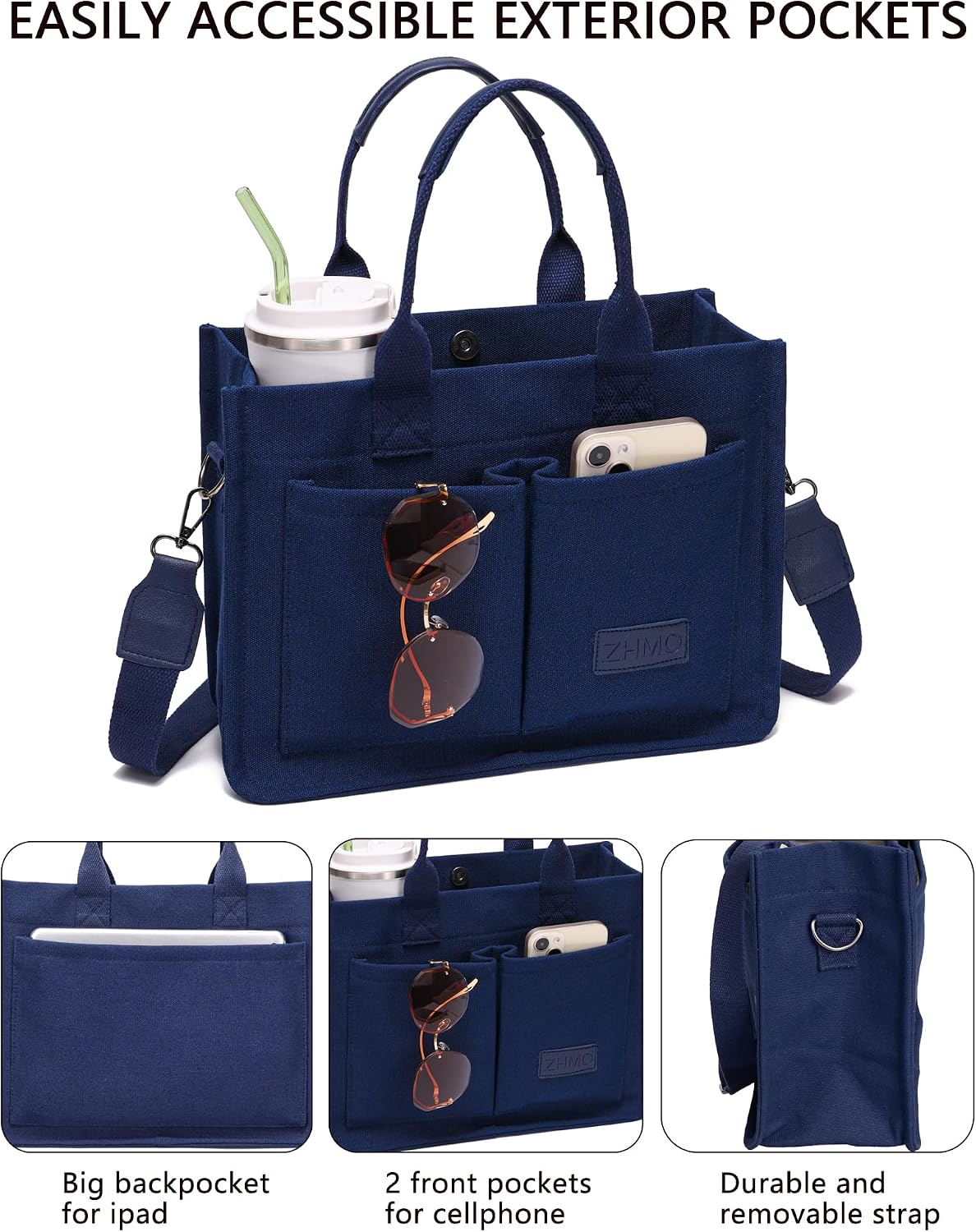 ZHMO Canvas Tote Bag for Women,Women's Bags Crossbody Bags Work Laptop Tote Bag Large Handbags Purse for Travel Nurse Teacher - Image 5