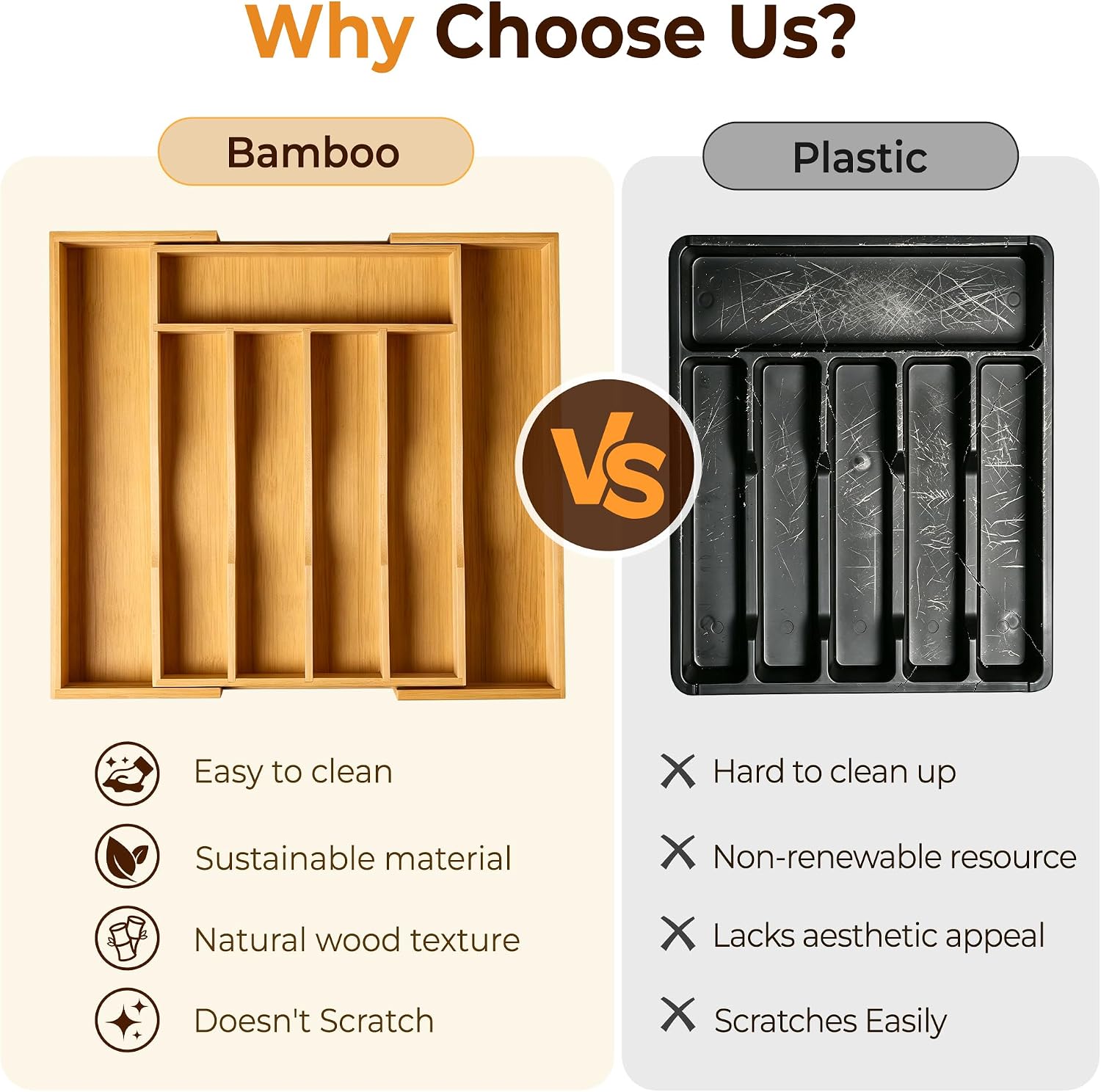 Expandable Bamboo Kitchen Drawer Organizer for Cutlery and Utensils, Adjustable Bamboo Wood Cutlery Tray in Drawer for Flatware and Silverware in Kitchen, (Natural) - Image 7