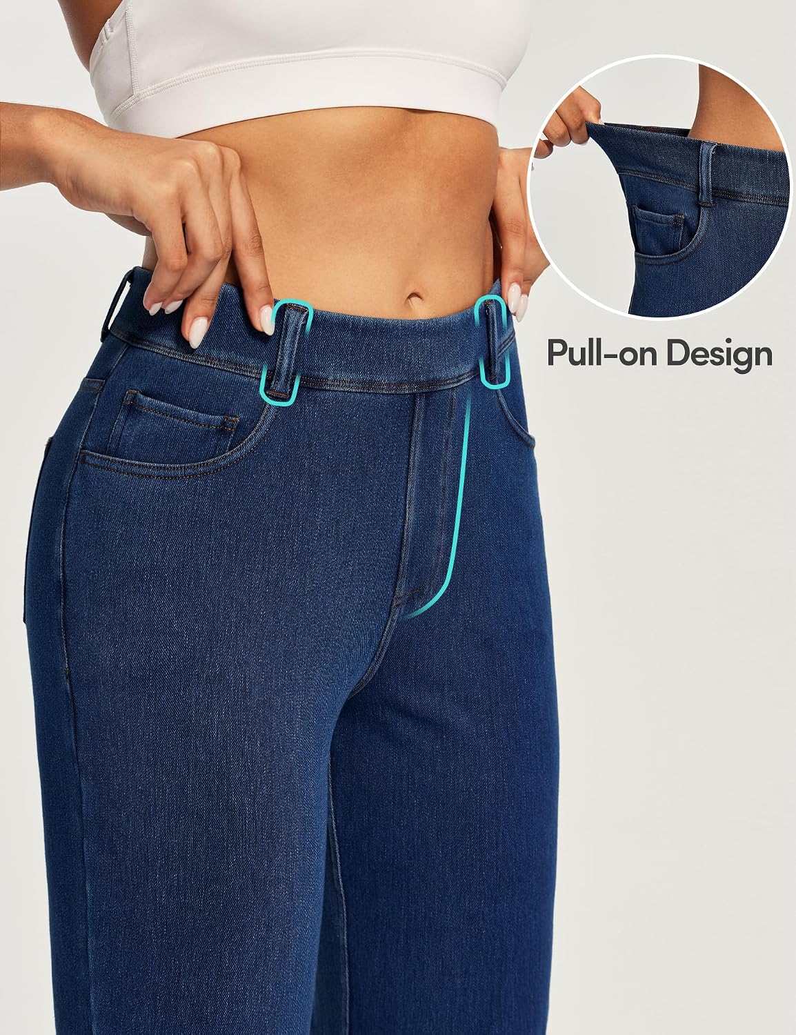 Stretchy Straight Leg Jeans for Women Pull On High Waisted Trendy Denim - Image 5