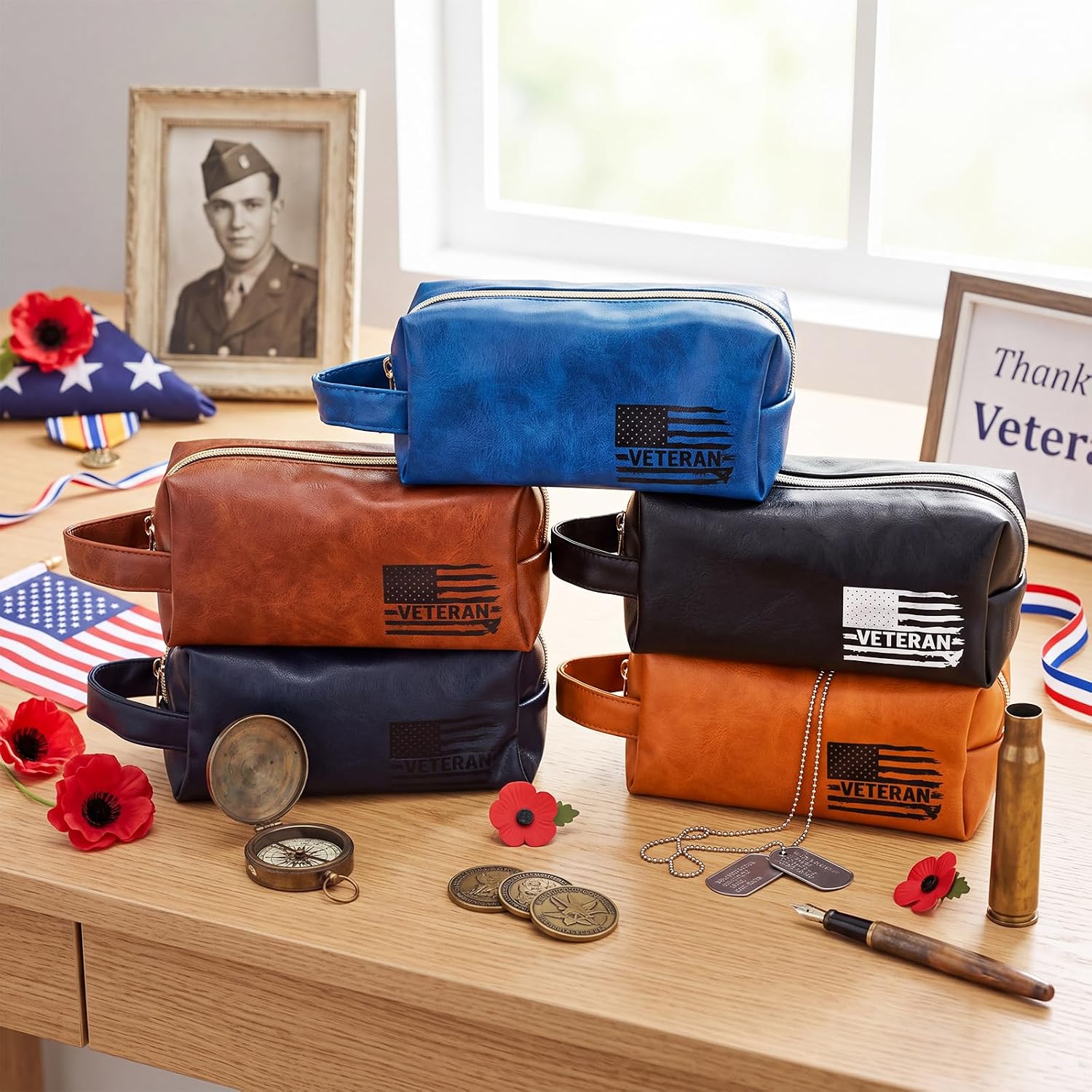 10 Pack Veterans Day Leather Toiletry Bags Travel Gift for Men - Image 4