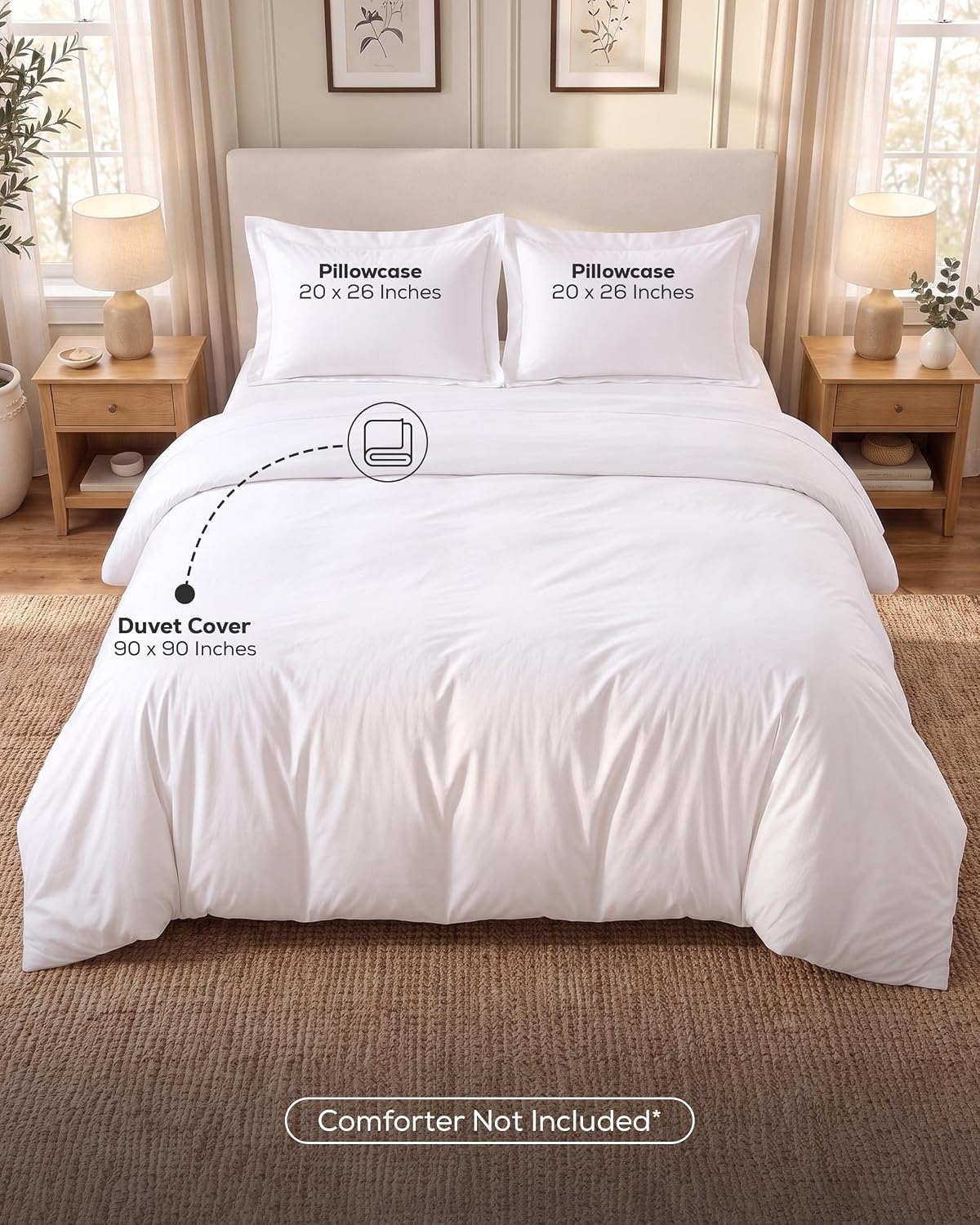 Duvet Cover Queen, 3 Piece Cotton Like Polyester with Zipper Closure, White - Image 3