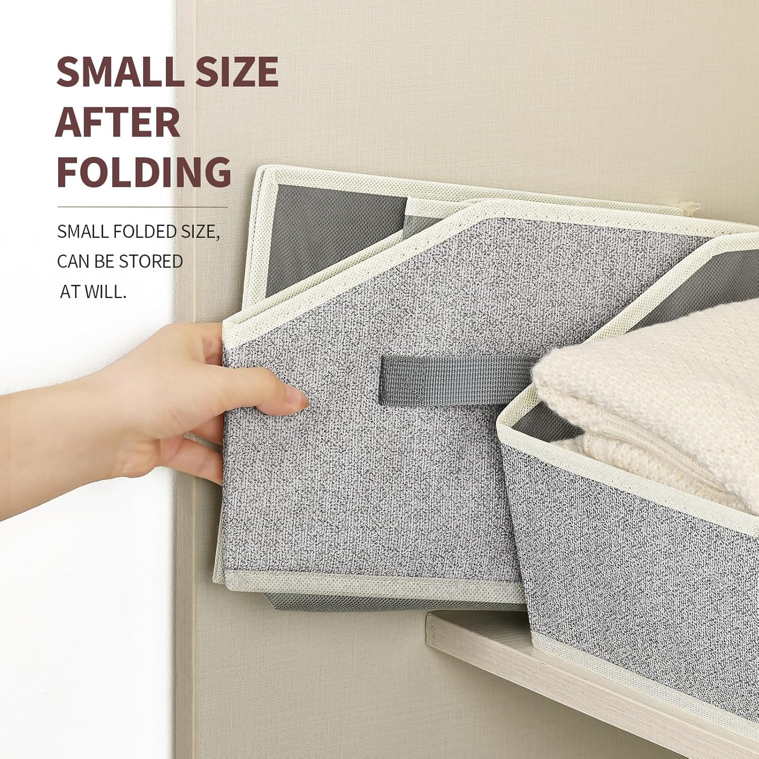 Homsorout Closet Organizers Bins 6 Packs - Large Closet Shelf Organizer with Handles, Fabric Trapezoid Storage Bins, Collapsible Storage Cubes for Clothes, Towels, Light Gray - Image 6