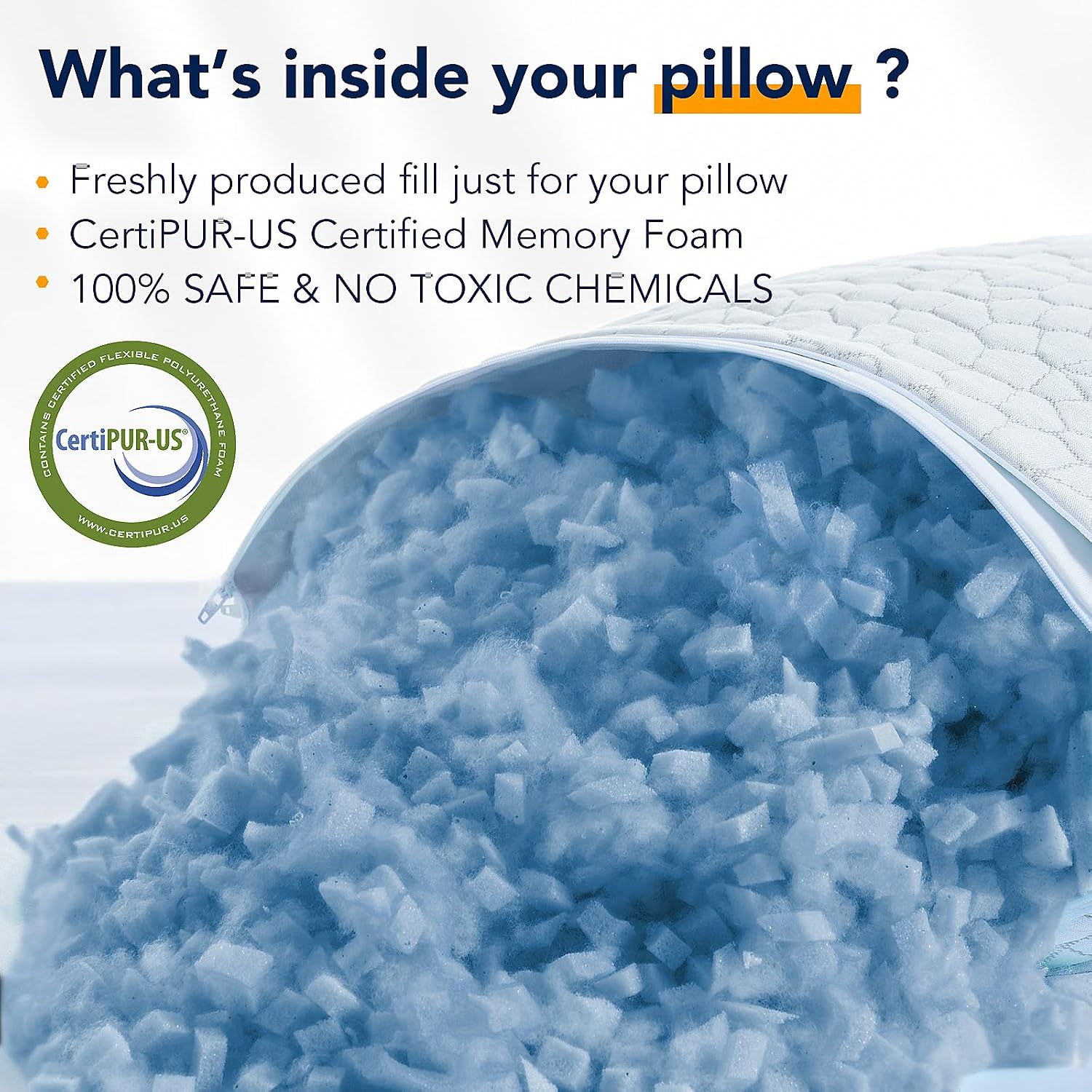 QUTOOL Cooling Pillow for Sleeping, CertiPUR-US Shredded Memory Foam Standard Pillow Set of 1, Cool Pillow for Hot Sleepers Adjustable Firm Pillow for Side,Back,Stomach Sleepers Soft Yet Support,White - Image 8