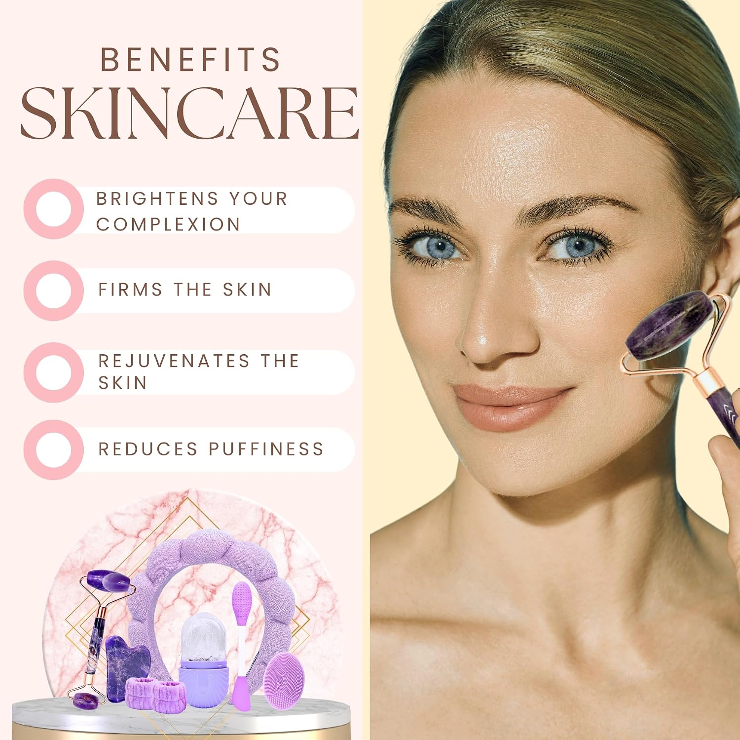 Skincare tools set, facial accessories for skincare, teen skin care kit with jade roller and gua sha set, self care tools, clean girl aesthetic gifts, face kits with gua sha and ice roller - Image 4