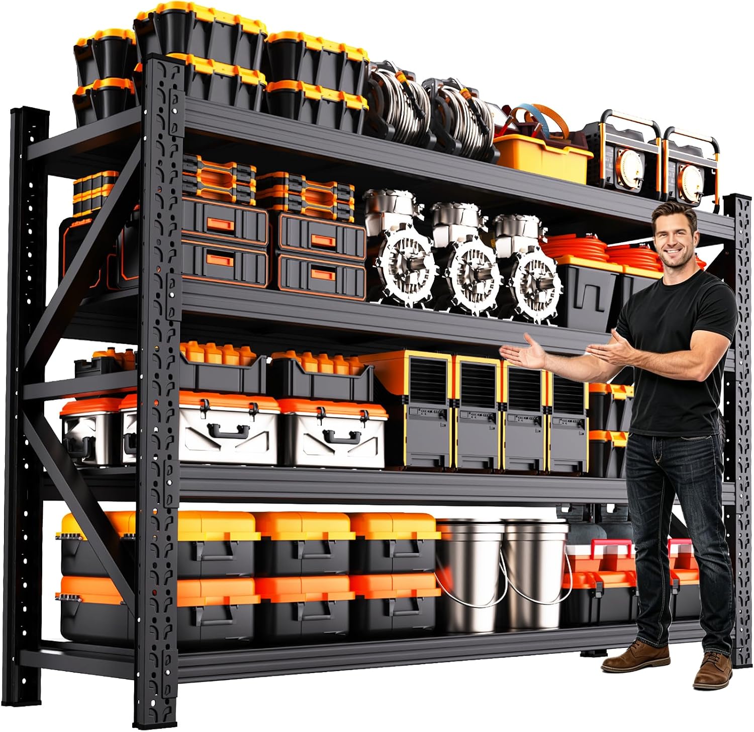 79"W Garage Shelving Heavy Duty Metal Storage Shelves, 4-Tier Garage Storage Shelves, Adjustable Industrial Shelving, Easy Assembly Garage Shelf Rack, Shelves for Garage Storage, Warehouse, Basement