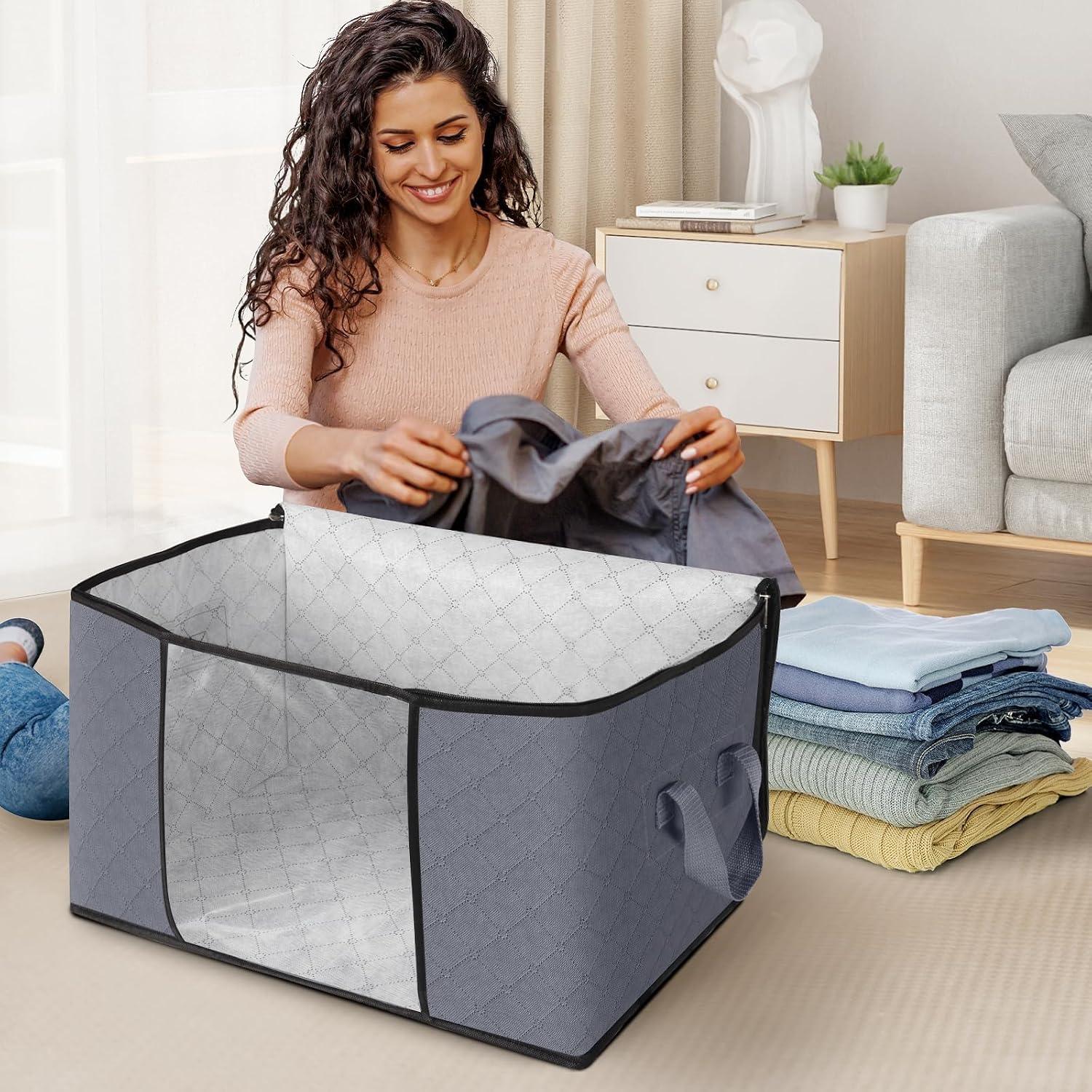 Fab totes 6 Pack Storage Bags for Clothes Blanket Storage Bins with Lids - Image 3