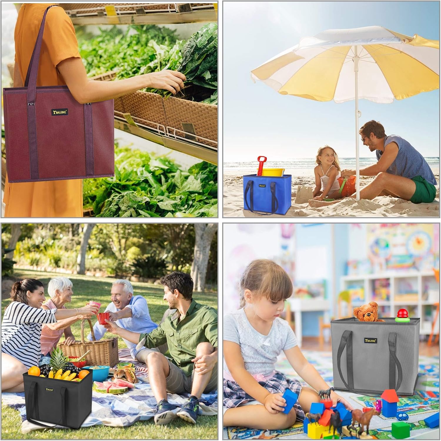 BALEINE 3PK Reusable Grocery Bags, Heavy Duty Shopping Tote Bag - Image 3