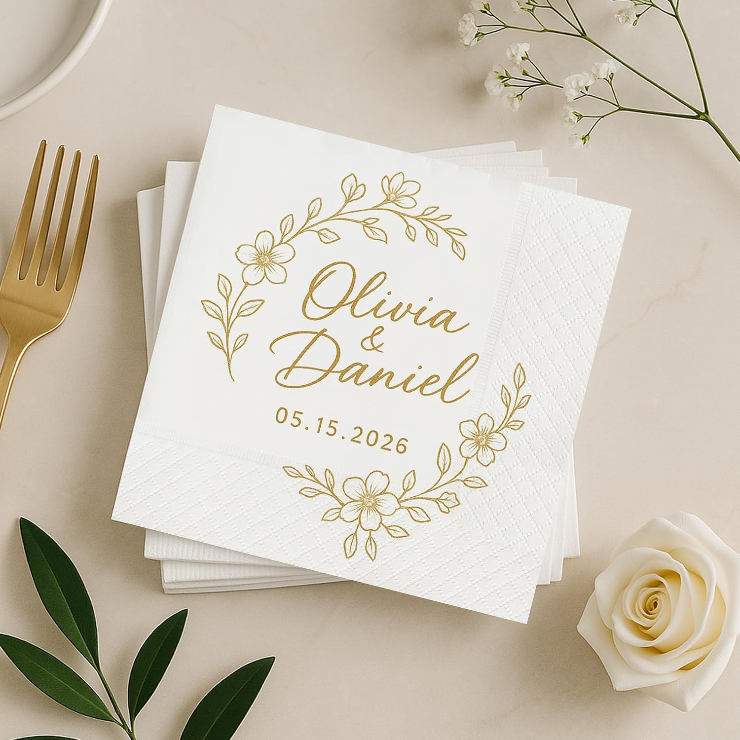 Personalized Cocktail Napkins Wedding, Customized Napkins for Wedding Dinner Beverage Luncheon, Mr Mrs, Name Couple, Pack 100 200 300 500 Decor Ceremony Anniversary, Engagement, Initials Monogram 2