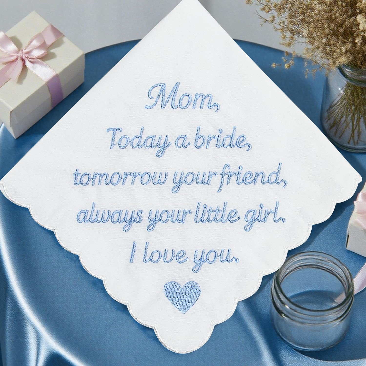 Lamyba Bride Gifts – Something Blue Gift for Bride Groom Mother/Father of the Bride, Mother in Law Handkerchief, (Blue/White) - Image 3