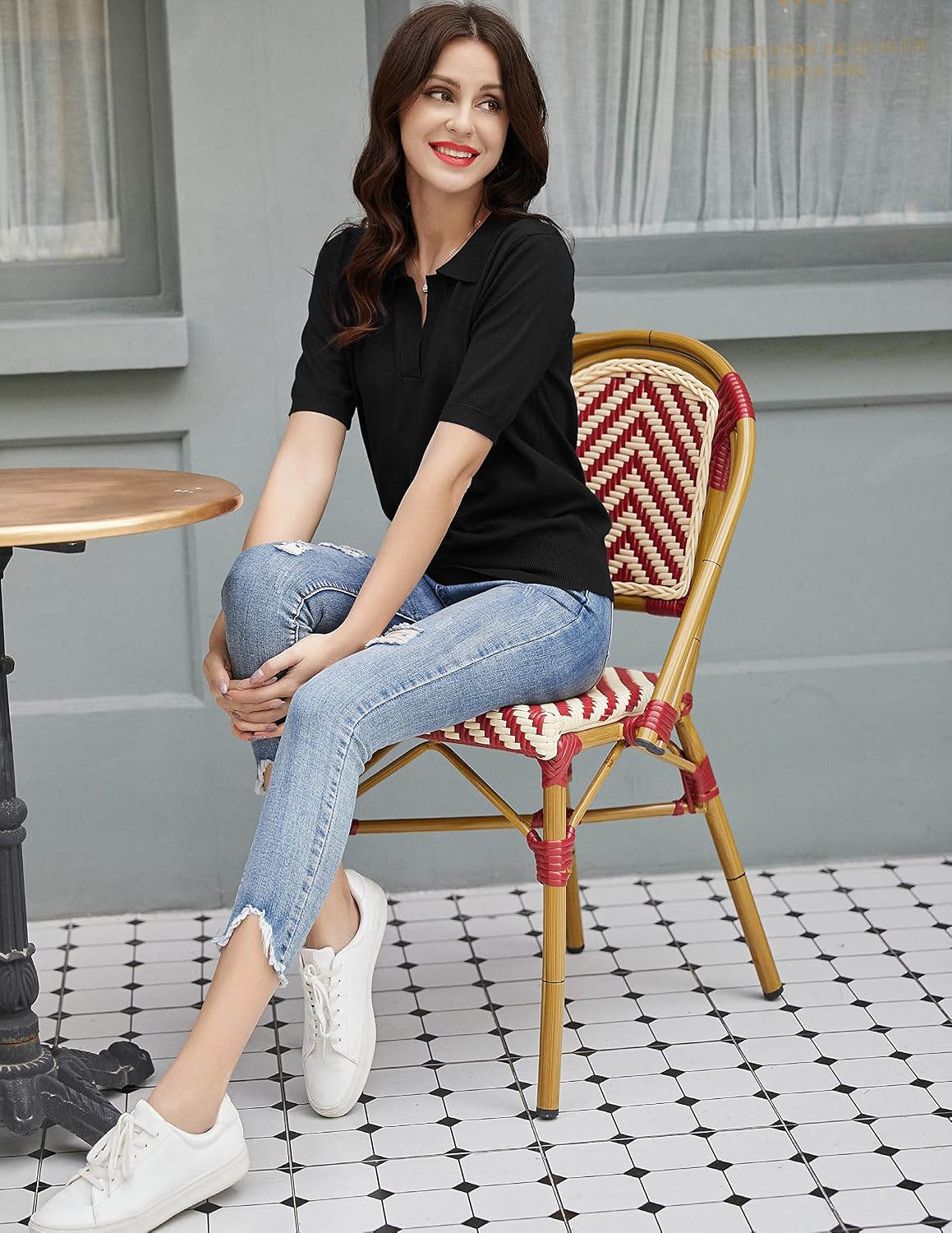 Women's Short Sleeve Classic V Neck Collared Casual Polo Sweater Tops - Image 7