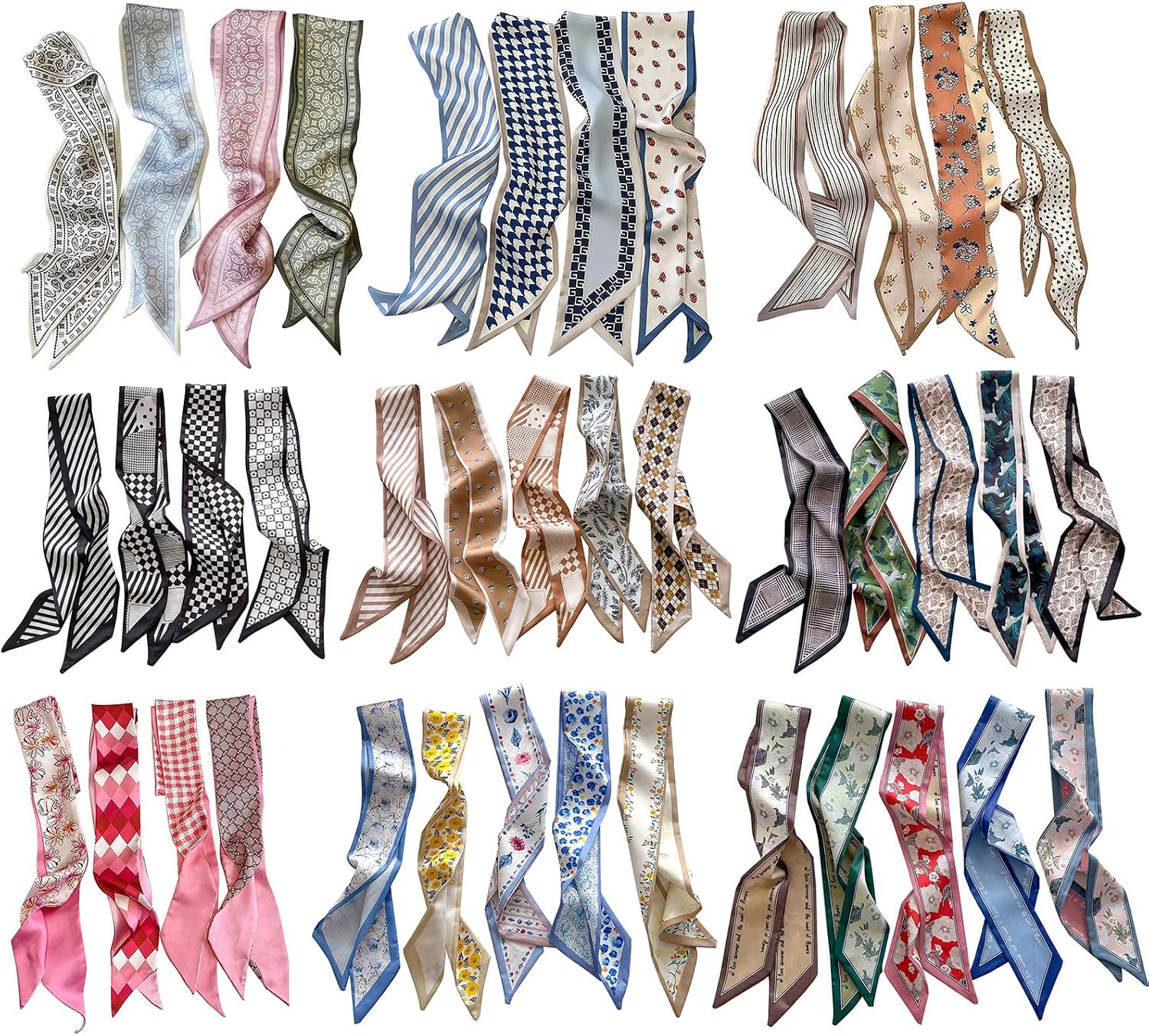 4/40 Pcs Hair Scarf for Women, 35"x2.36" Purse & Bag Scarves
