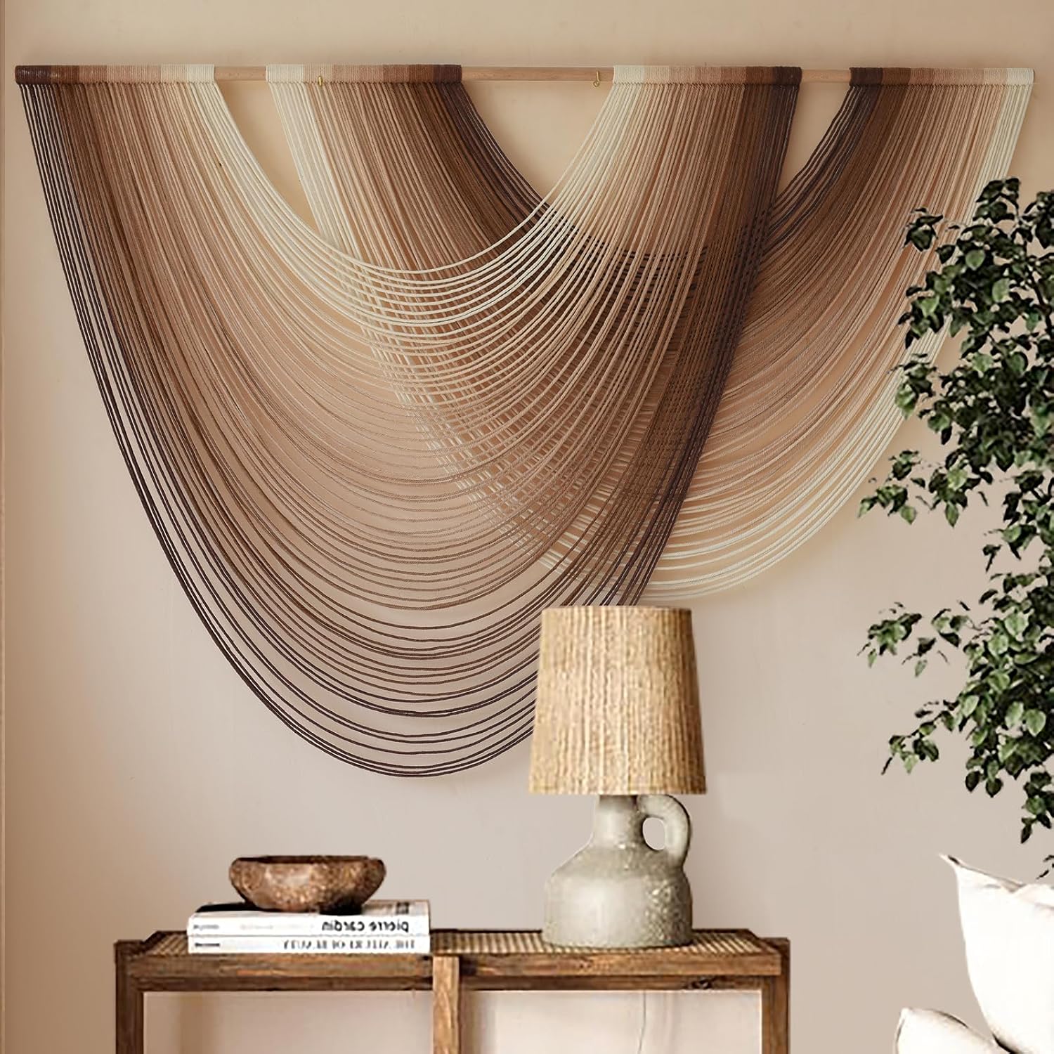 Macrame Wall Hanging Dip Dyed Large Boho Brown Fiber Wall Art 57"W*39"L