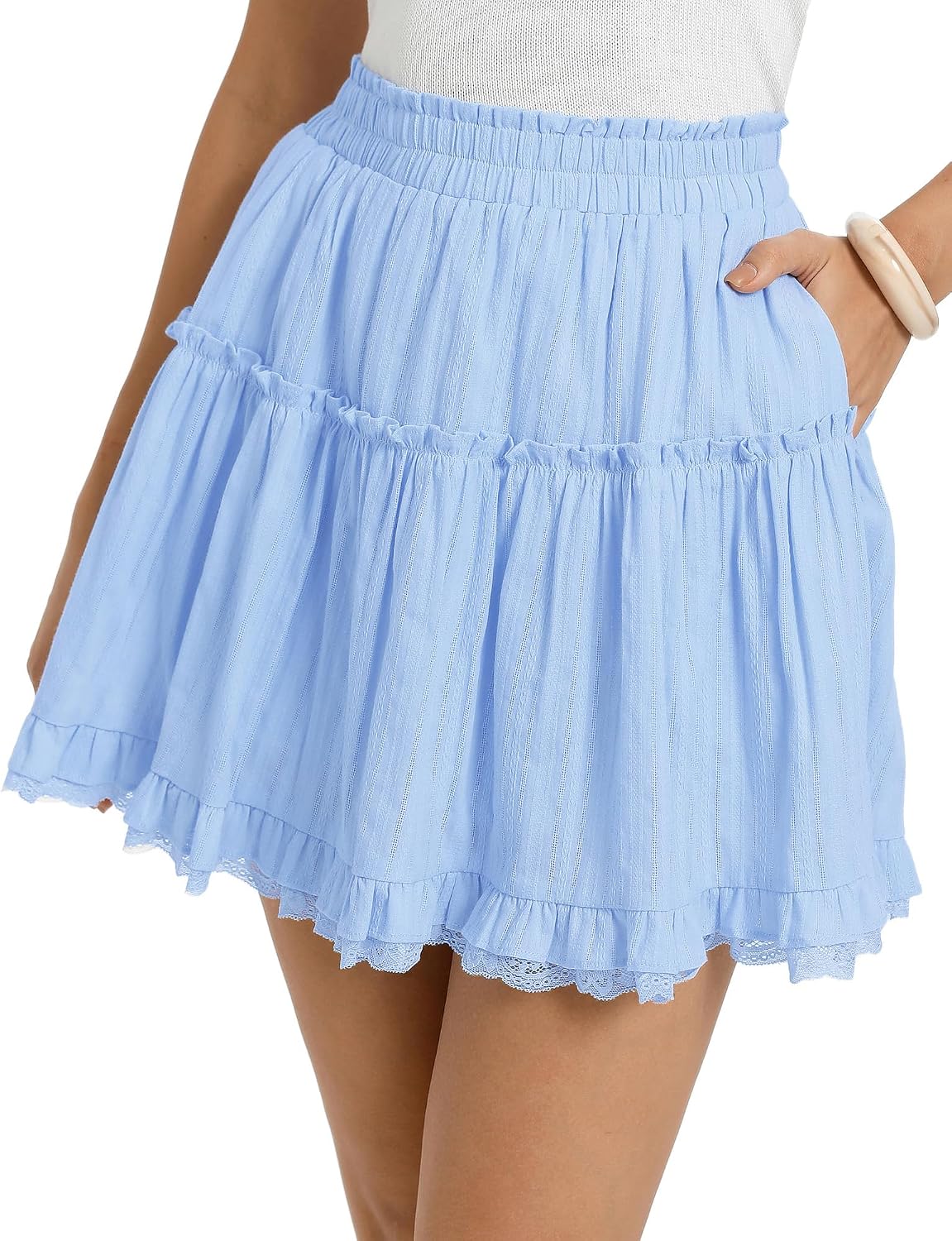 Kate Kasin Women Cotton Mini Skirt with Shorts Underneath Ruffle Lace Skort - Image 7