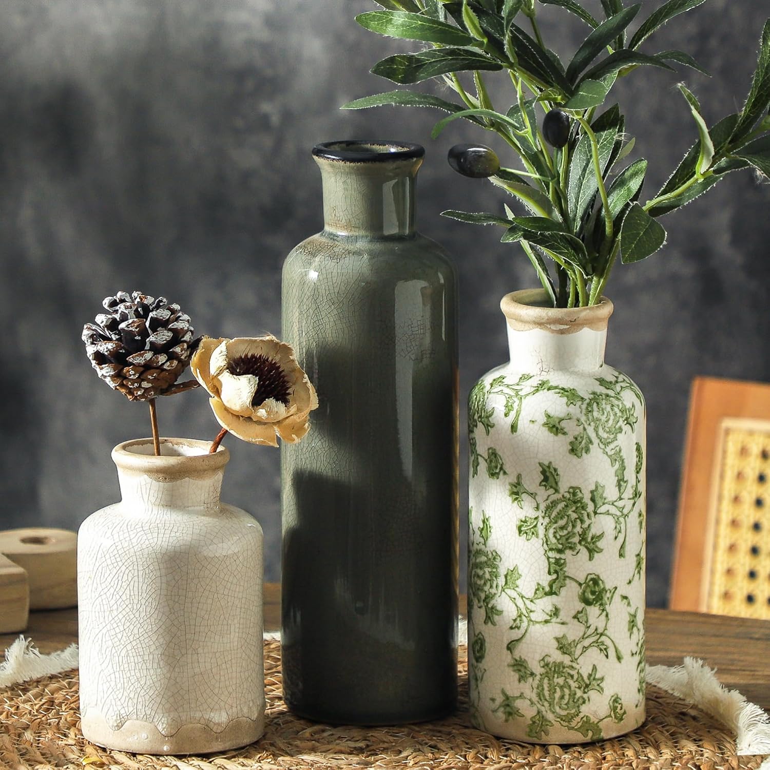 Vintage Vase Set of 3, Ceramic Vint...