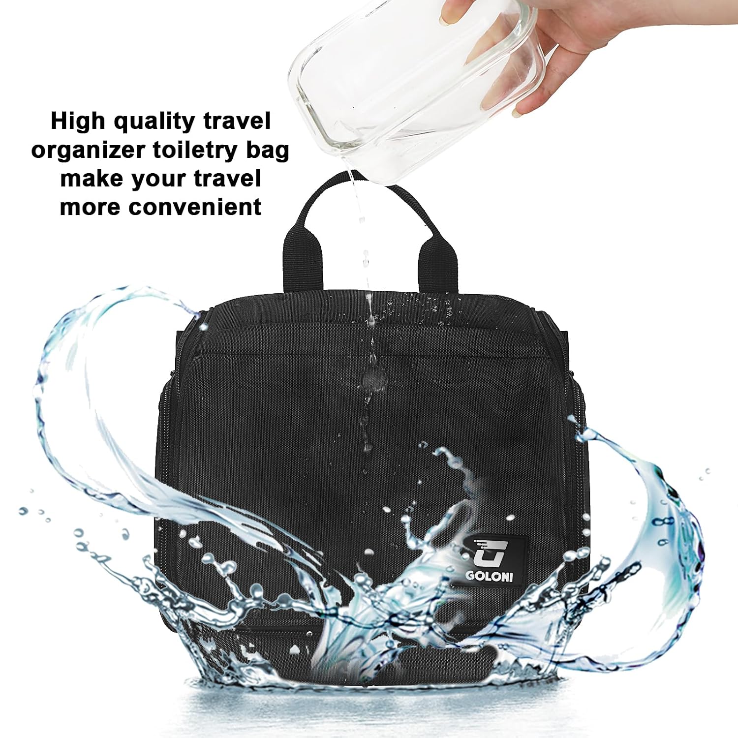 Goloni Hanging Toiletry Bag for Men Women, Water-Resistant Organizer,Black - Image 5