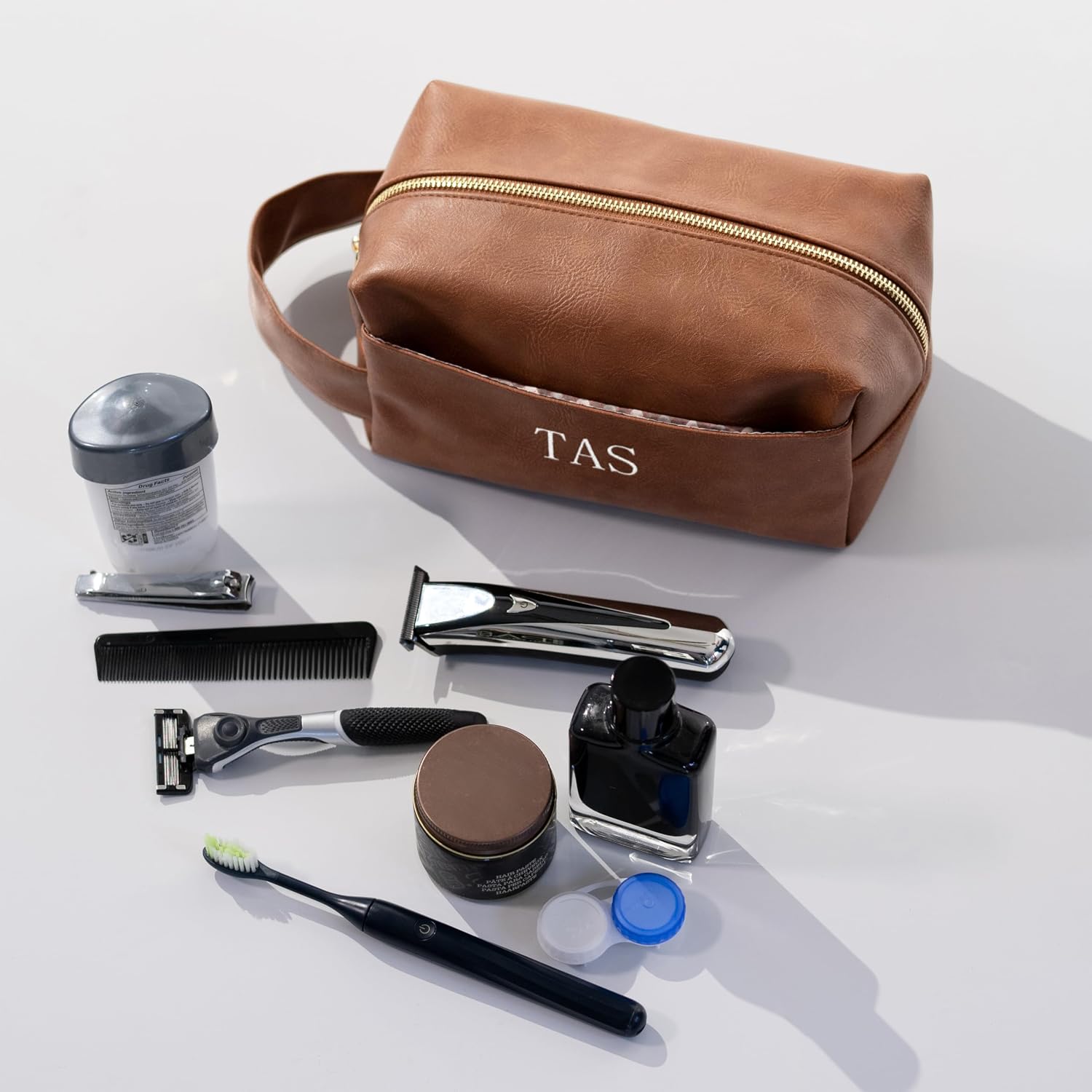 Personalized Vegan Leather Duffel Bag, Custom Monogrammed Weekender, 37L, Brown or Black, Groomsmen Gift (Brown, Duffle Bag + Dopp Kit) - Image 5