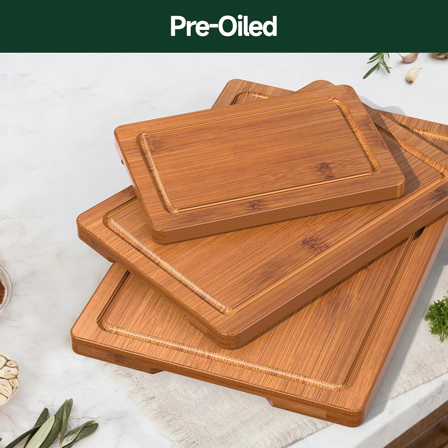 3-Piece Set Deep-Carbonized Bamboo Cutting Board for Kitchen, Carbonized - Image 6