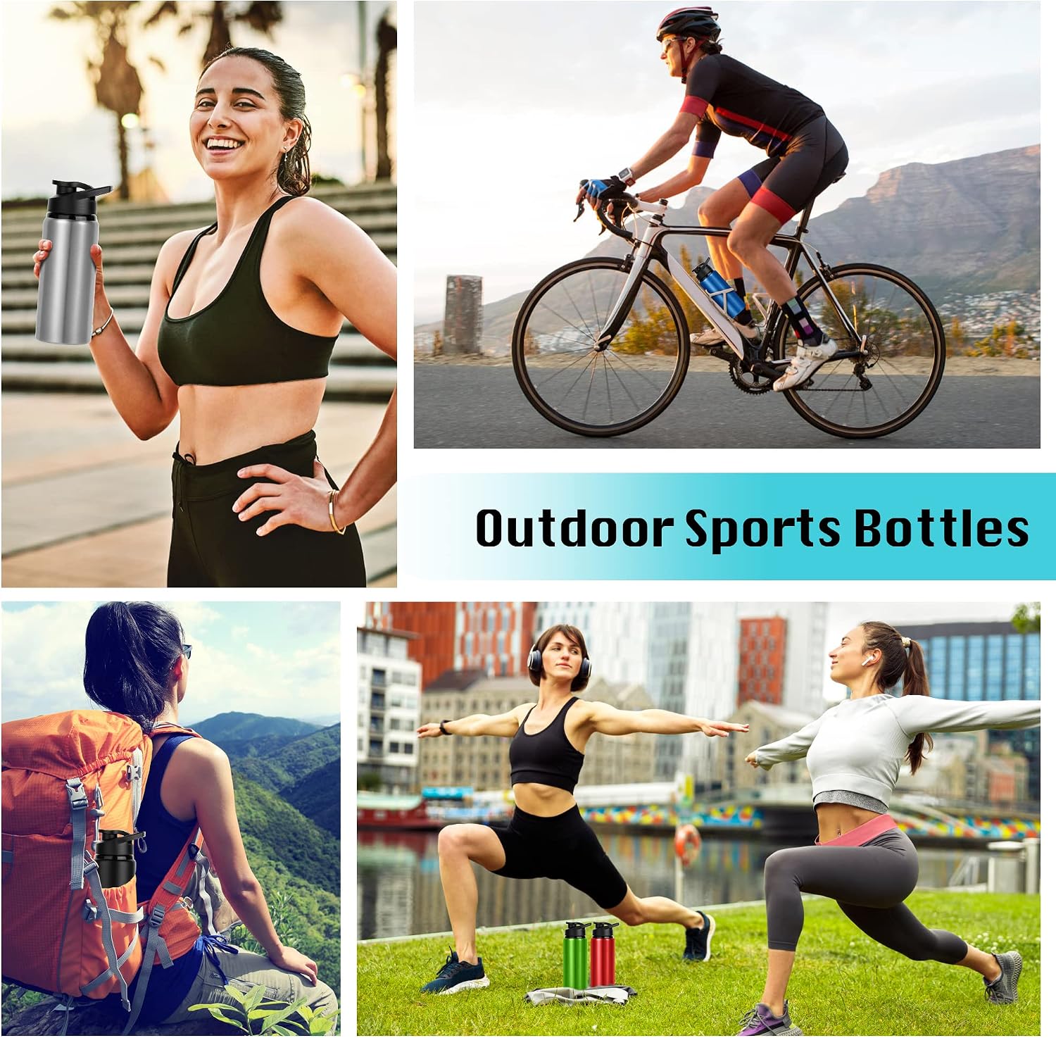 10 Pack Water Bottles Bulk, 20oz Sports Aluminum Water Bottle with Snap Lids Metal Reusable Leak proof Personalized Bottle for Travel Camping Gym Hiking Fishing(Black) - Image 7