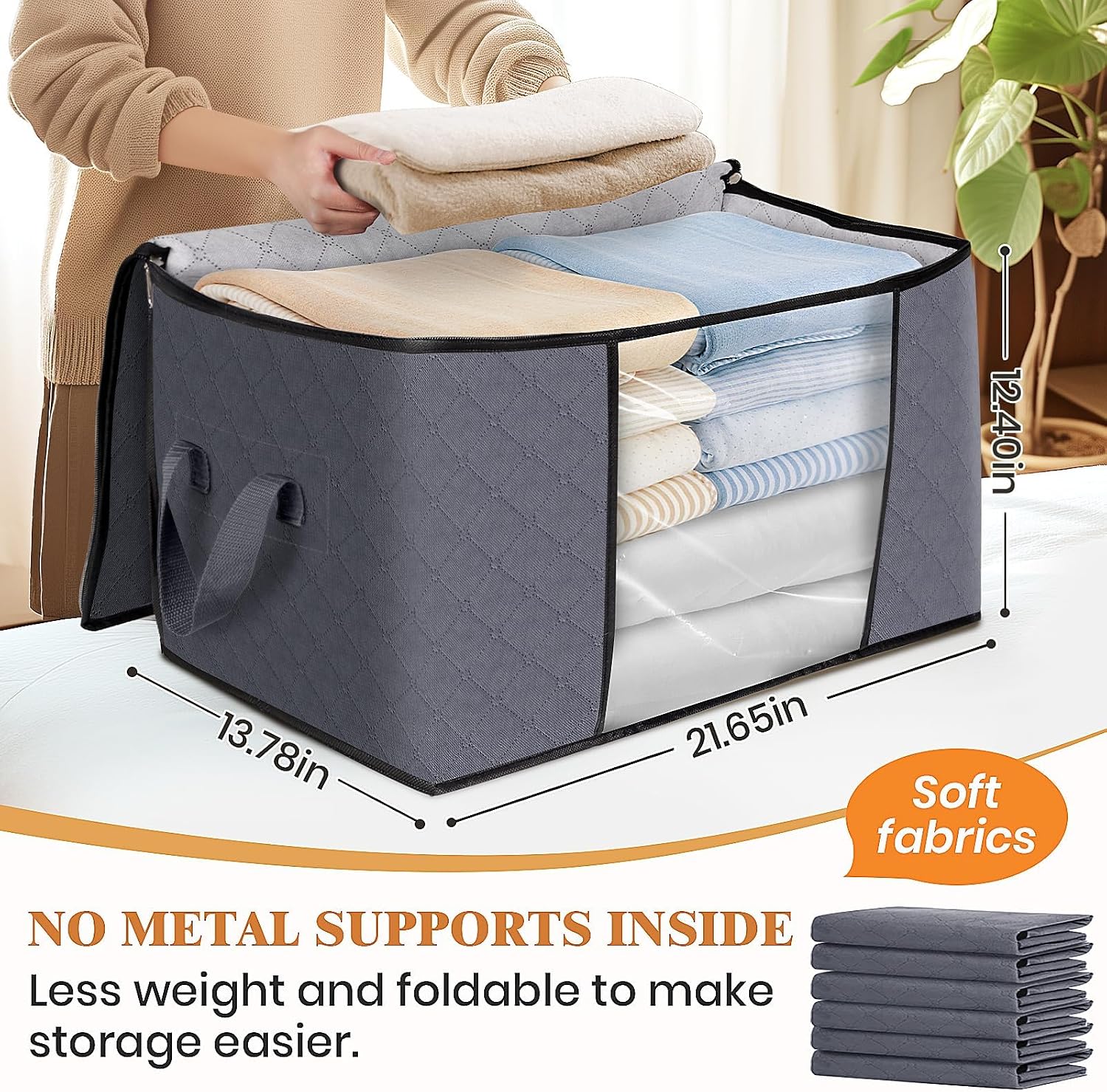 Fab totes 6 Pack Storage Bags for Clothes Blanket Storage Bins with Lids - Image 2