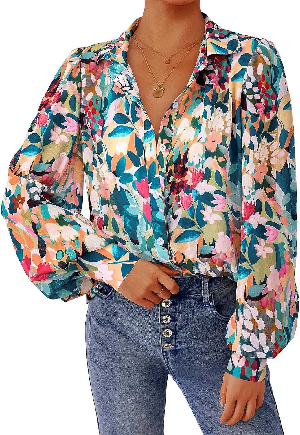 PRETTYGARDEN Womens Floral Blouses Dressy Casual Long Sleeve Fall Tops 2026