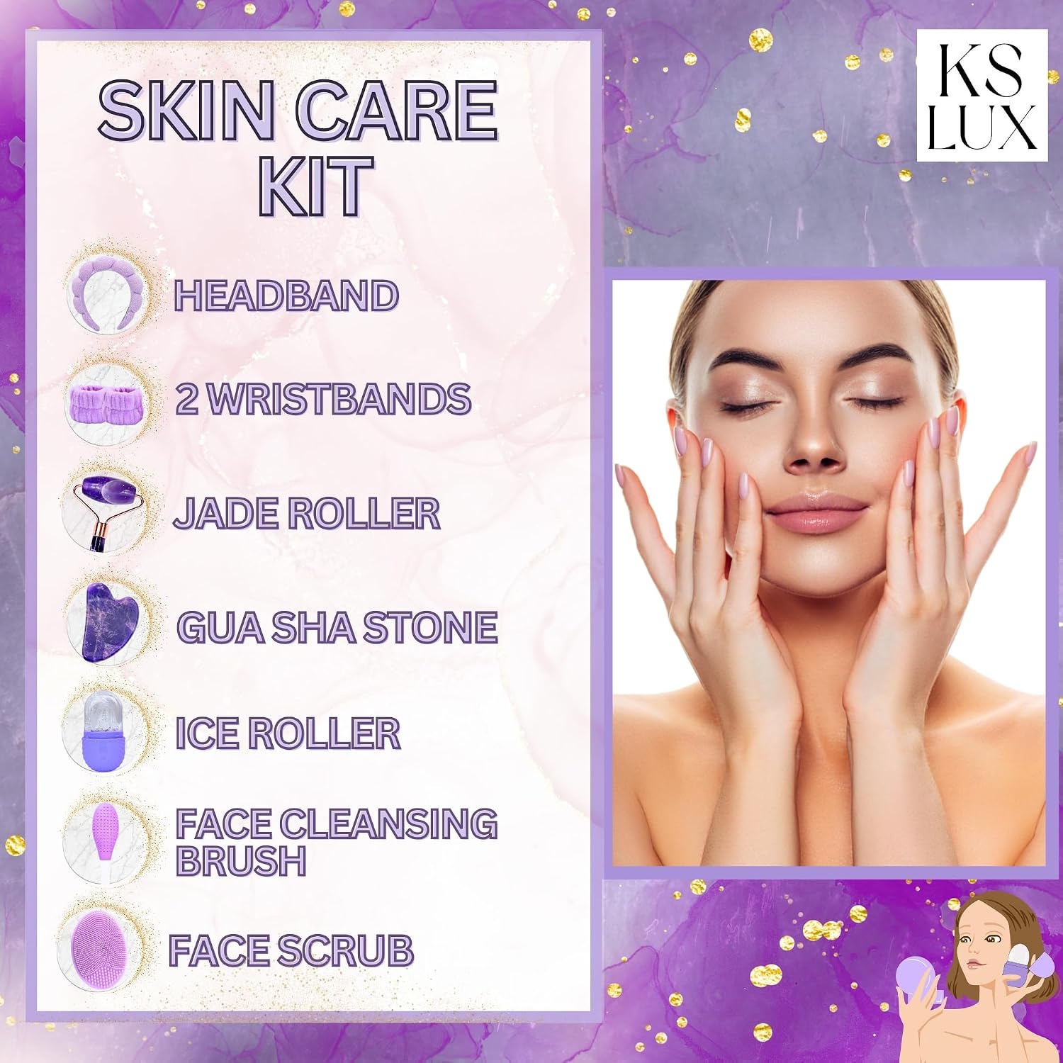 Skincare tools set, facial accessories for skincare, teen skin care kit with jade roller and gua sha set, self care tools, clean girl aesthetic gifts, face kits with gua sha and ice roller - Image 3